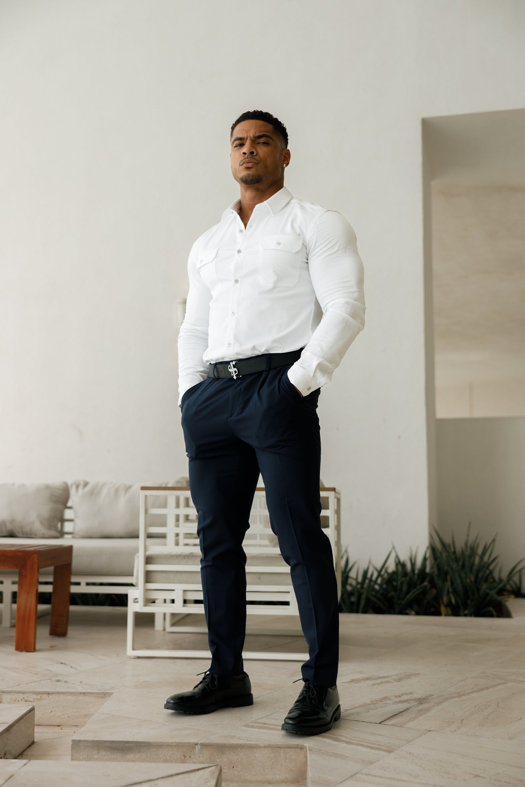 Relaxed Formal Plain Navy Stretch Trousers - FSTR009 RELAXED