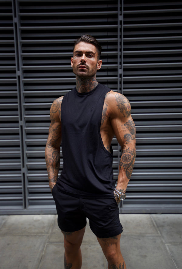 Father Sons Classic Bamboo Dropped Armhole Black Vest - FSH818 (PRE ORDER 30TH MAY)