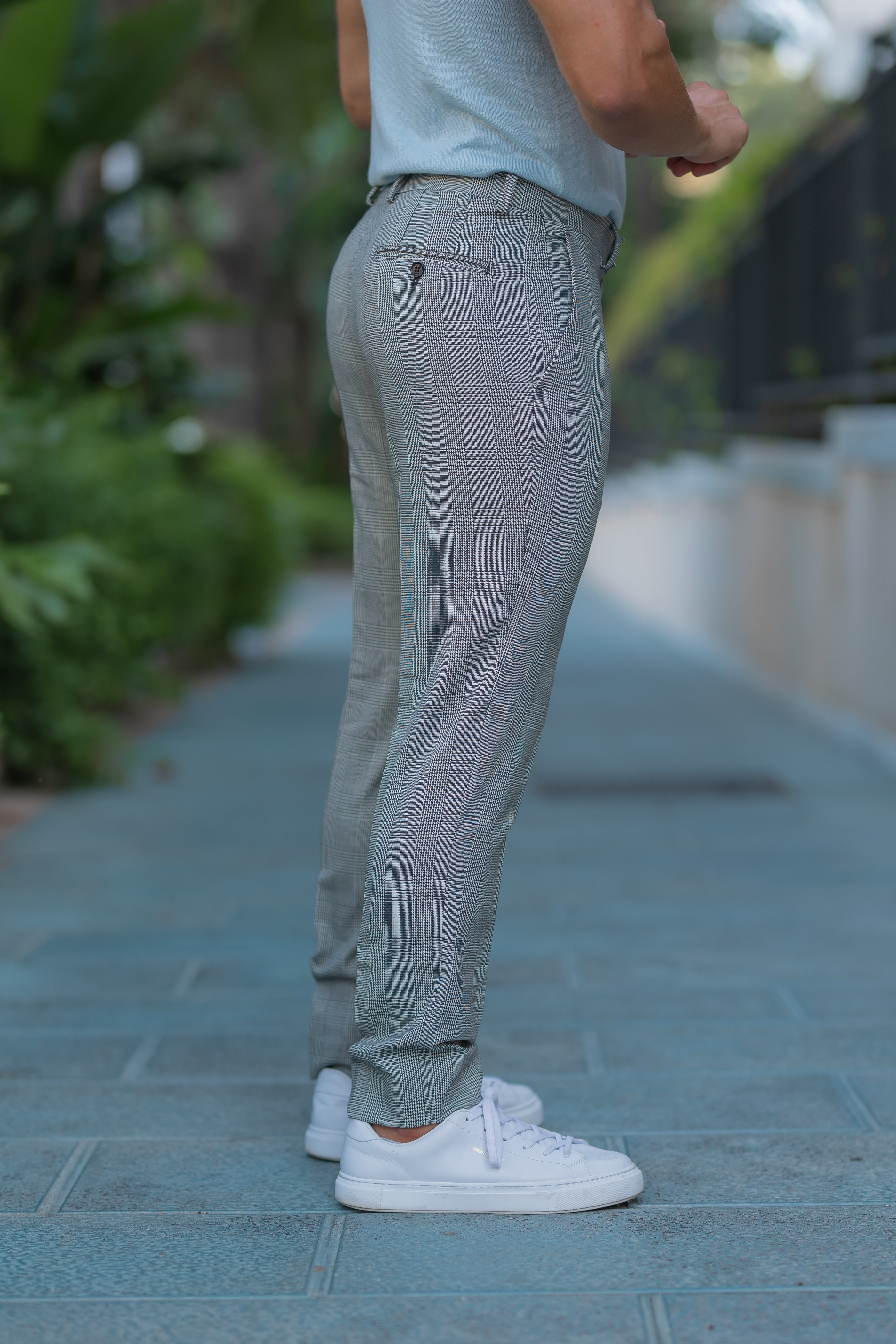 Slim Formal Black / Ecru Prince of Wales Check Stretch Trousers - FSTR012