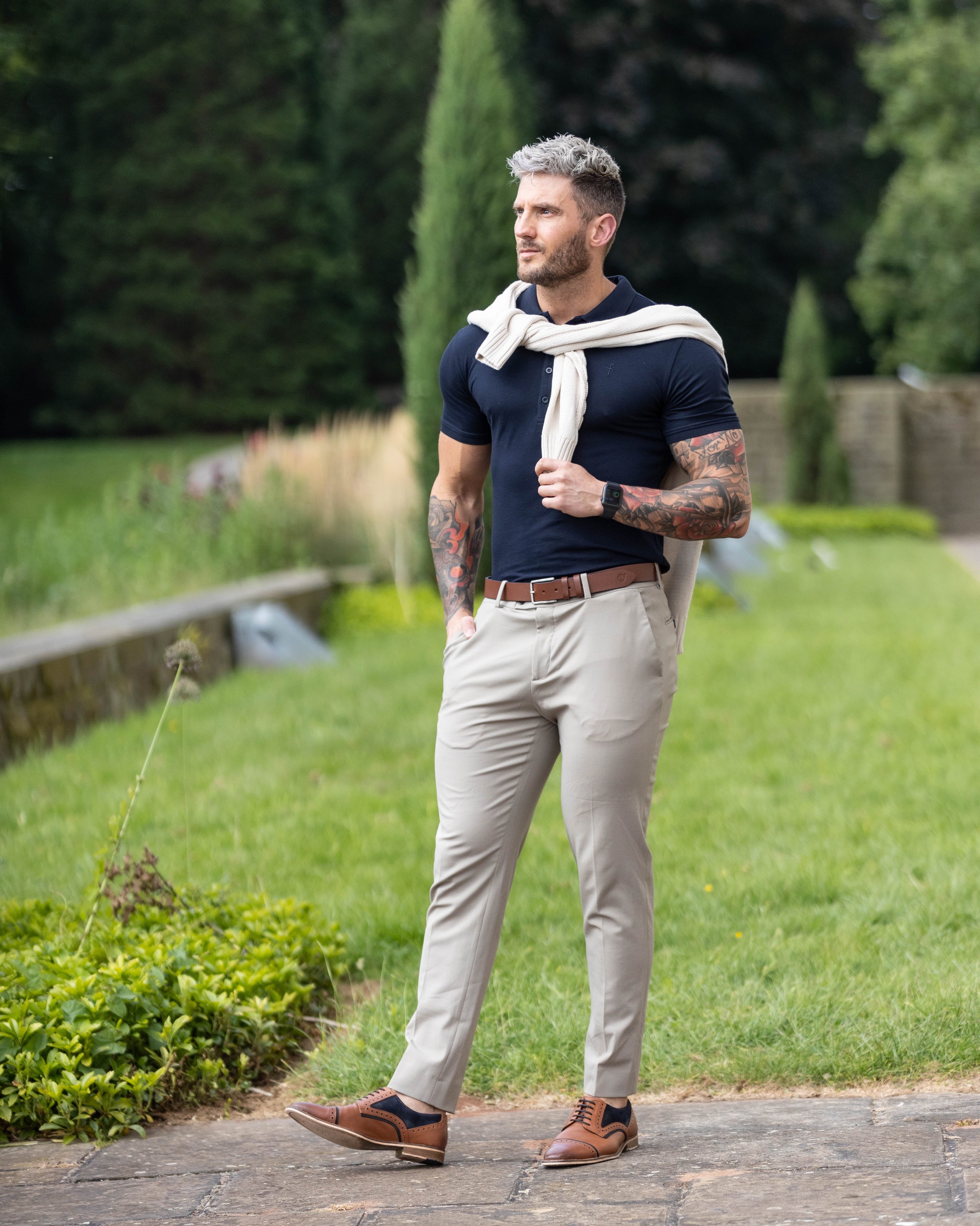 Classic Navy Polo Shirt with Tonal Button and Embroidery - FSH825