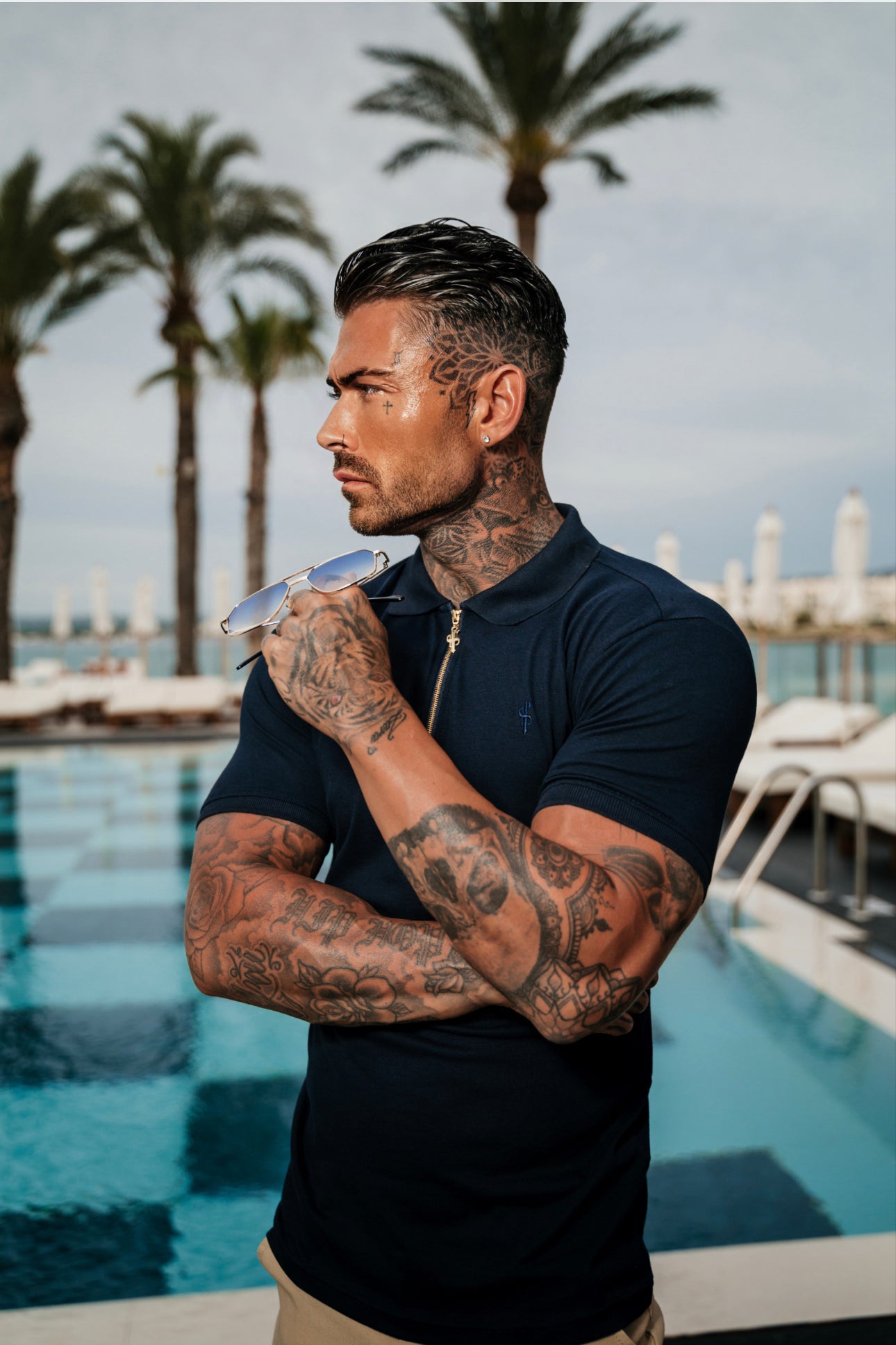 Classic Navy and Gold Zipped Polo Shirt - FSH809