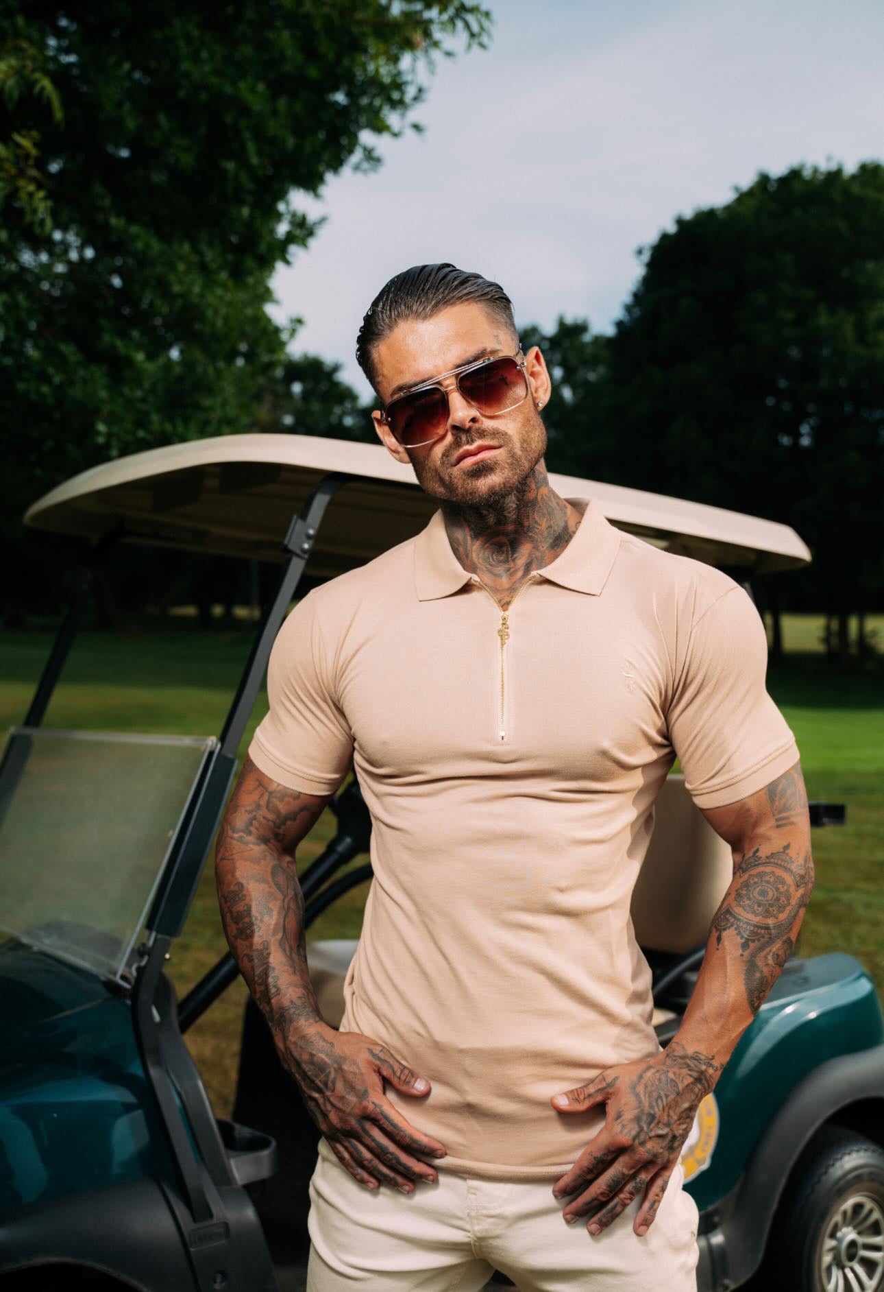 Classic Beige and Gold Zipped Polo Shirt - FSH811