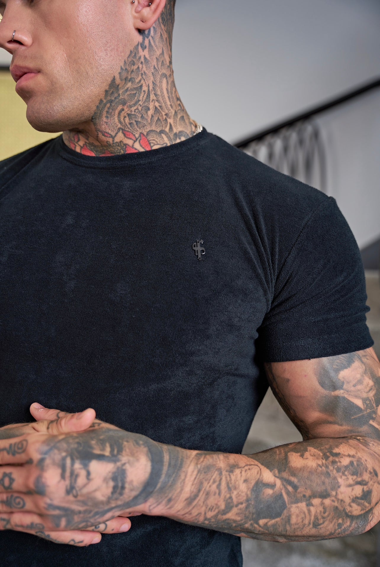 Black Towelling Crew T Shirt - FSH816