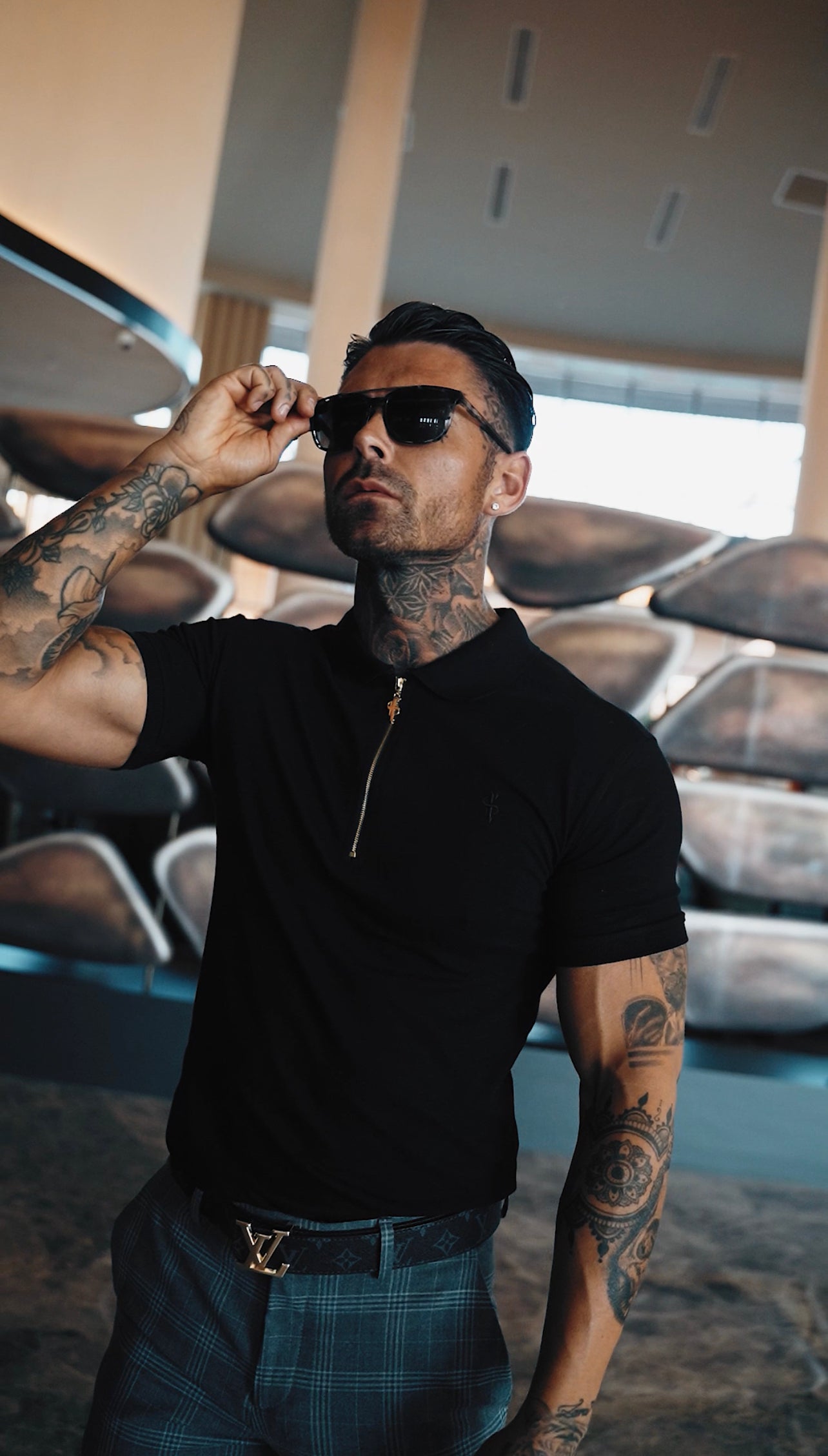 Classic Black and Gold Zipped Polo Shirt - FSH239