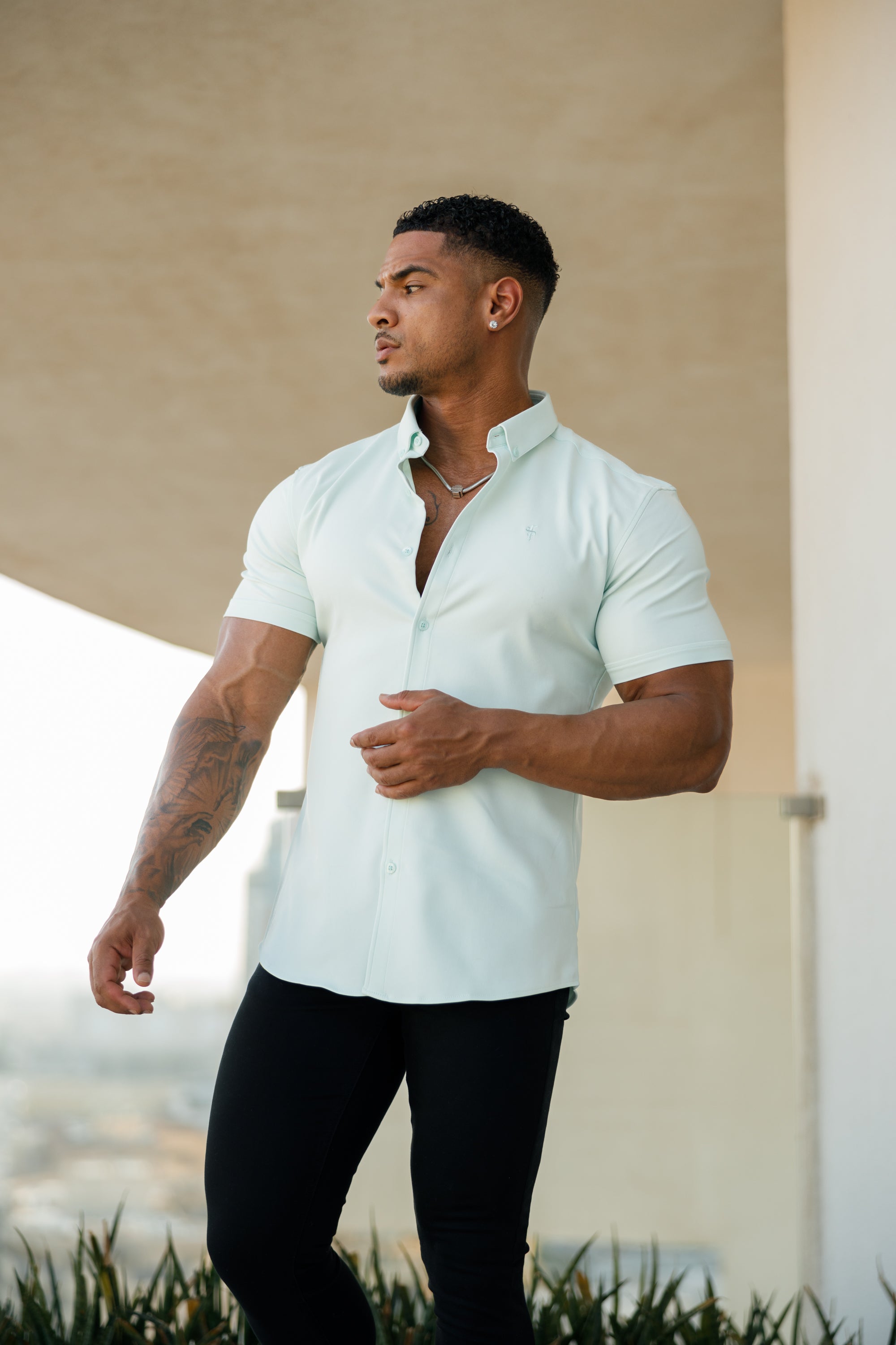 Super Slim Scuba Mint Green Short Sleeve Stretch - FS879