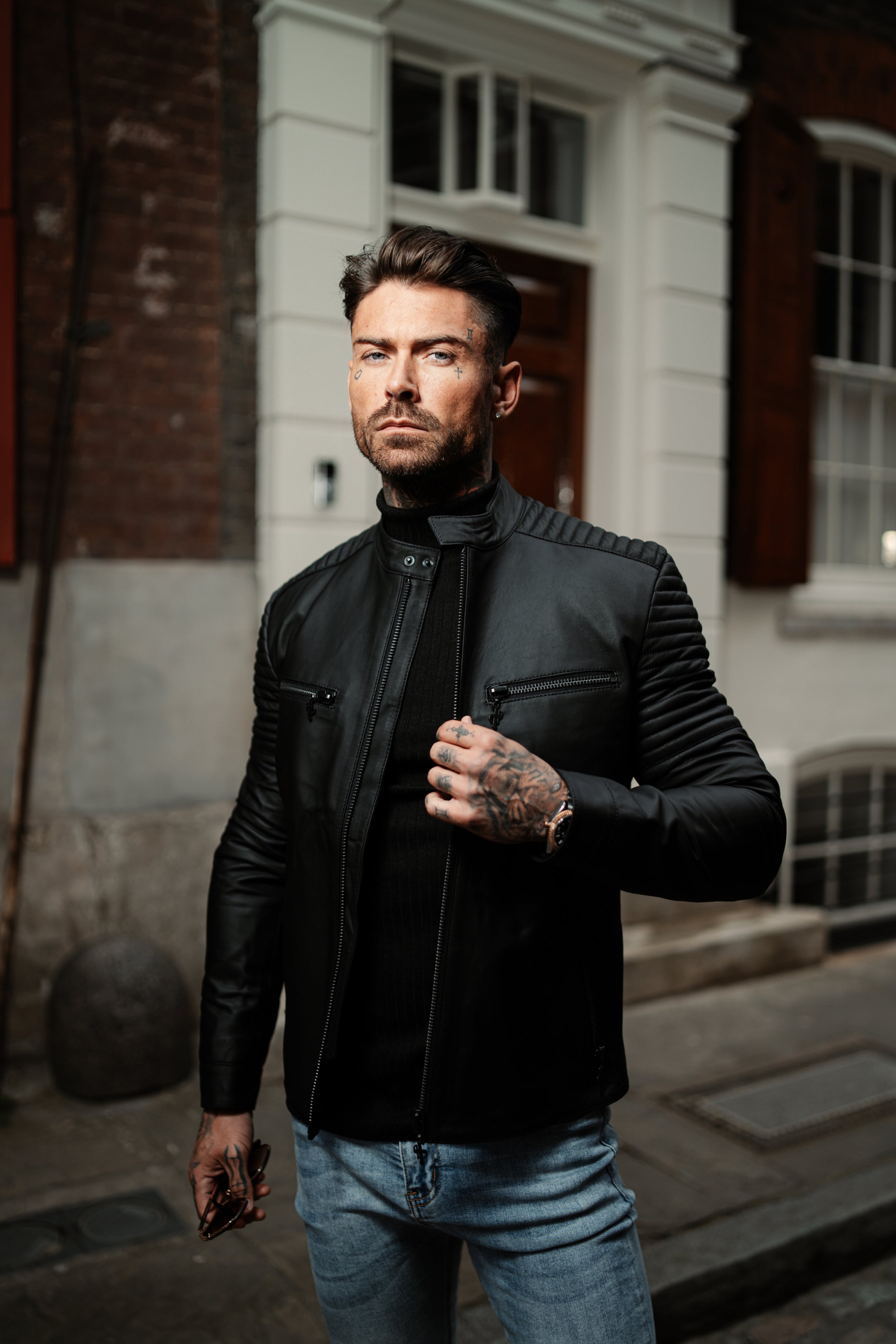 Black Bomber Leather Jacket - FSH198