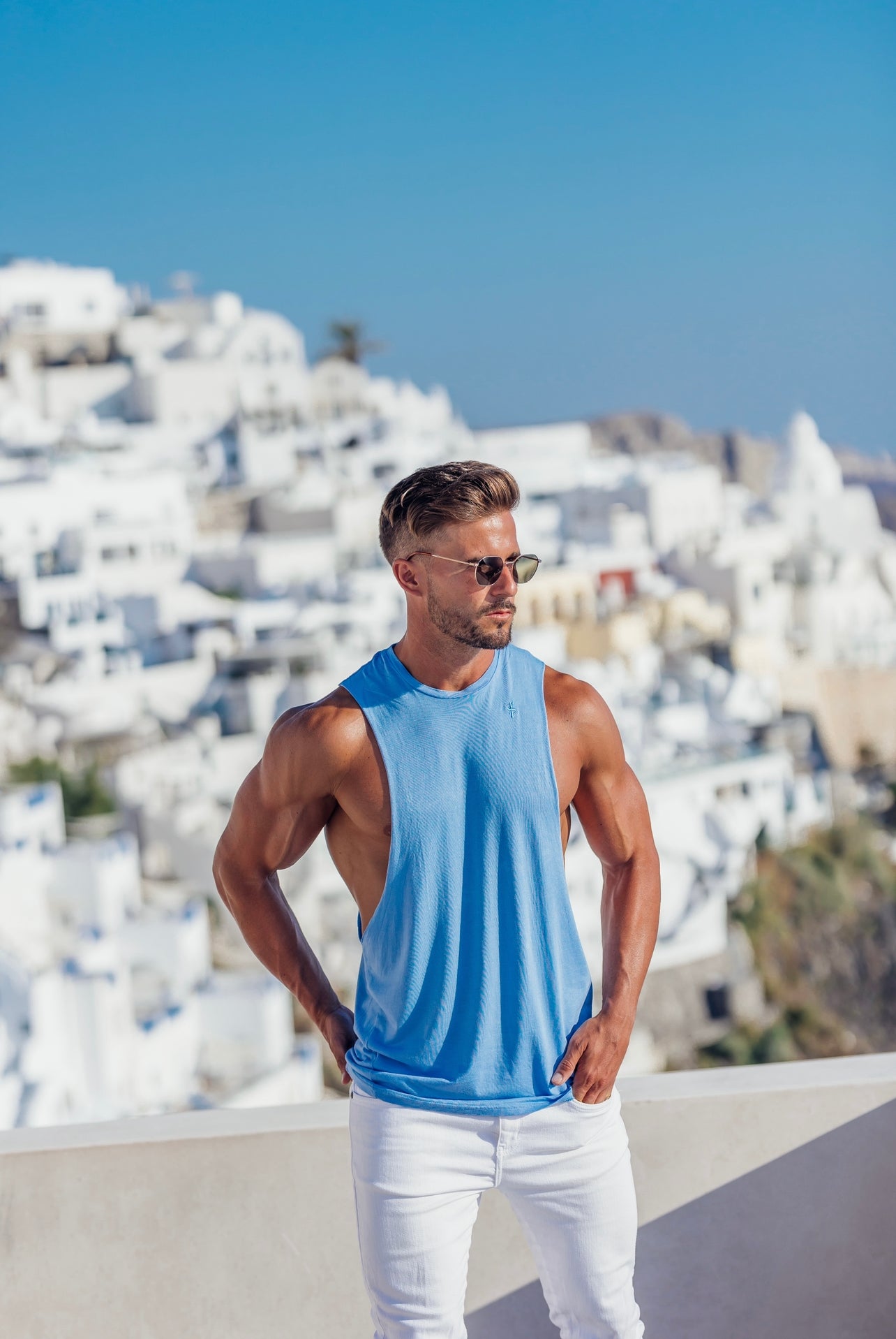 Classic Bamboo Dropped Armhole Light Blue Vest - FSH787