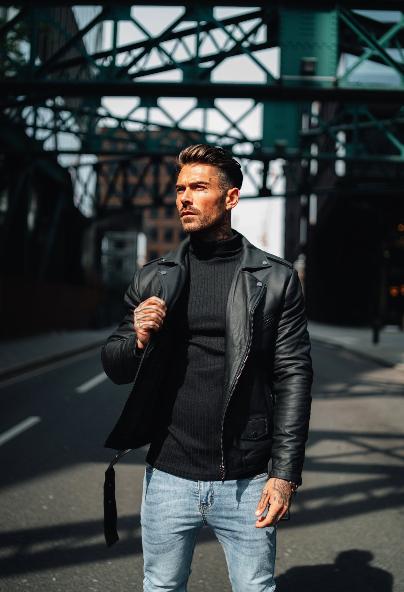 Black Leather Jacket with Belt Detail - FSH313