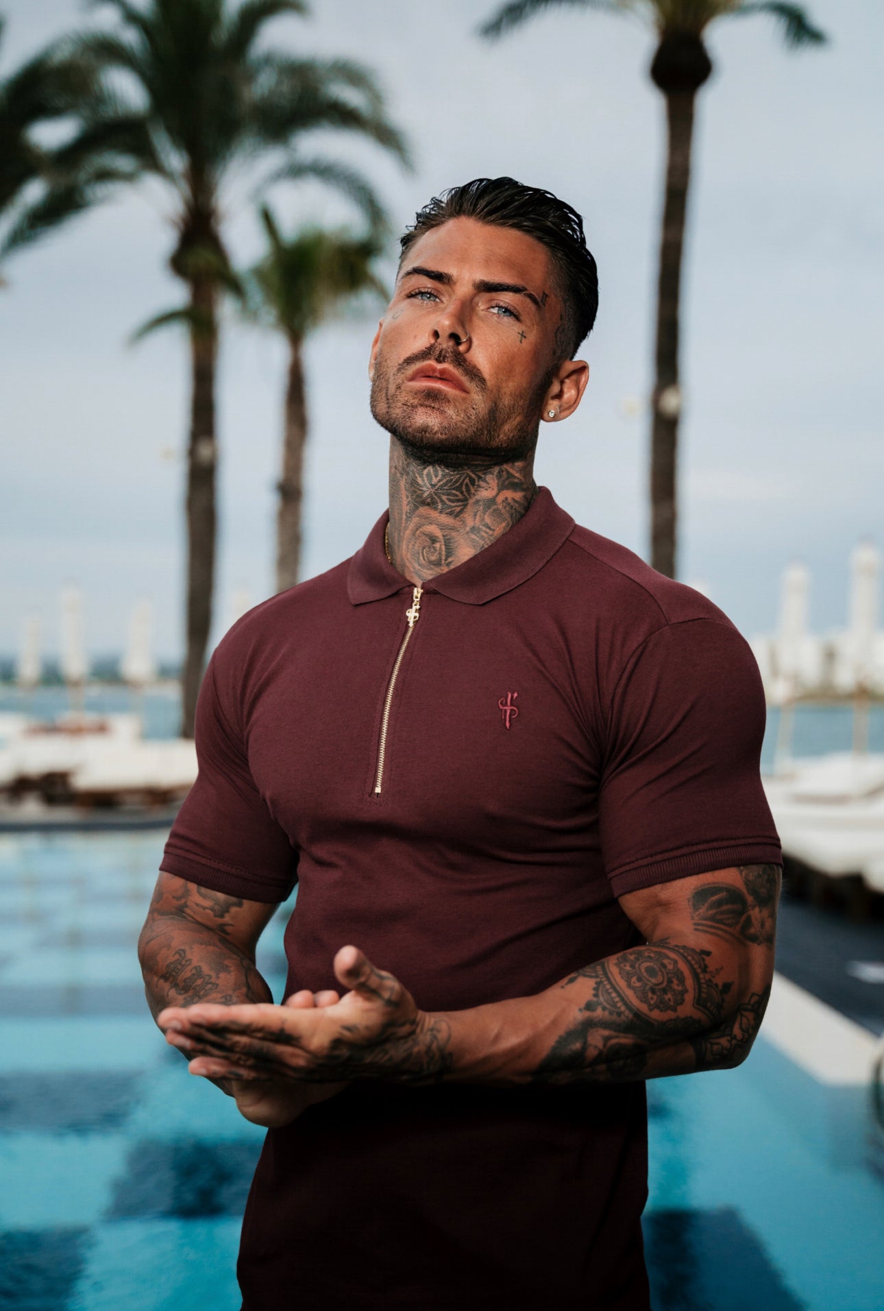 Classic Burgundy and Gold Zipped Polo Shirt - FSH814