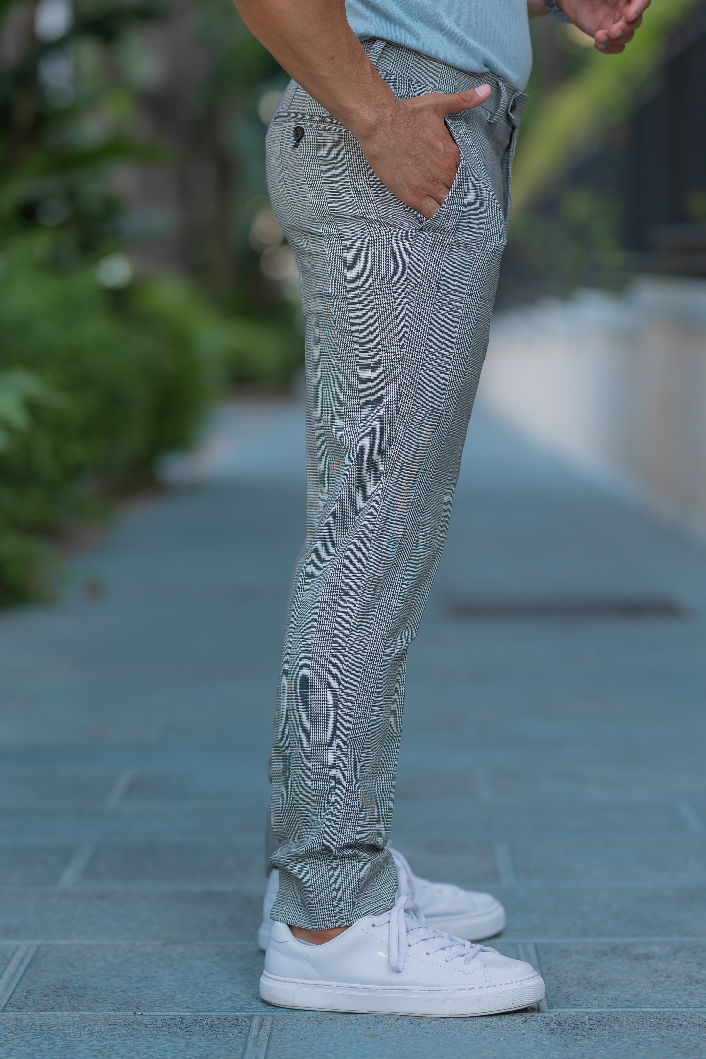 Slim Formal Black / Ecru Prince of Wales Check Stretch Trousers - FSTR012