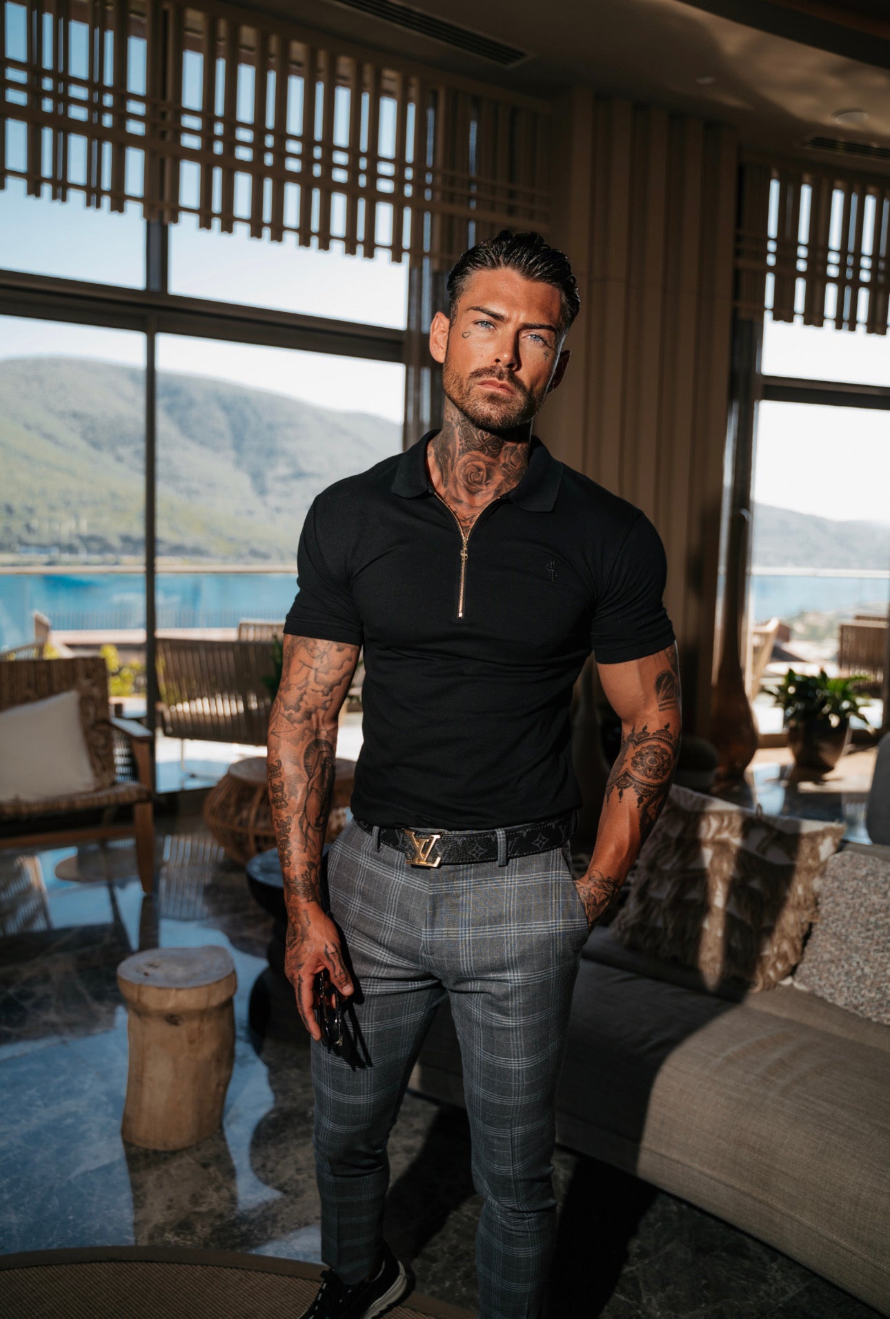 Classic Black and Gold Zipped Polo Shirt - FSH239