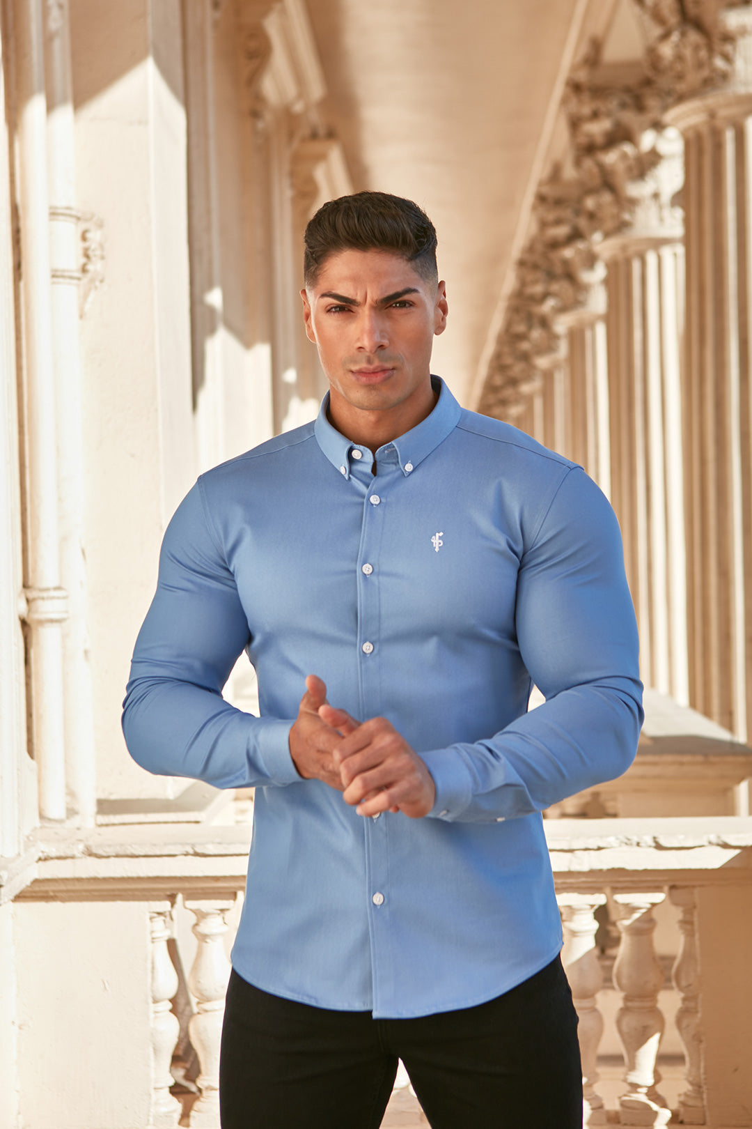 Super Slim Stretch Light Blue Denim Long Sleeve - FS208