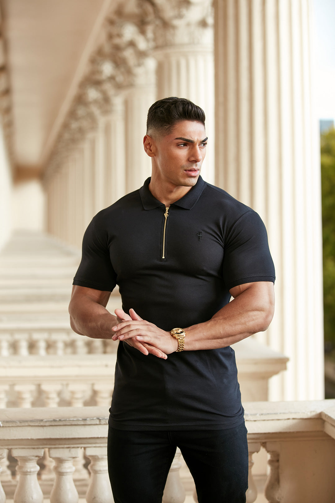 Classic Black and Gold Zipped Polo Shirt - FSH239