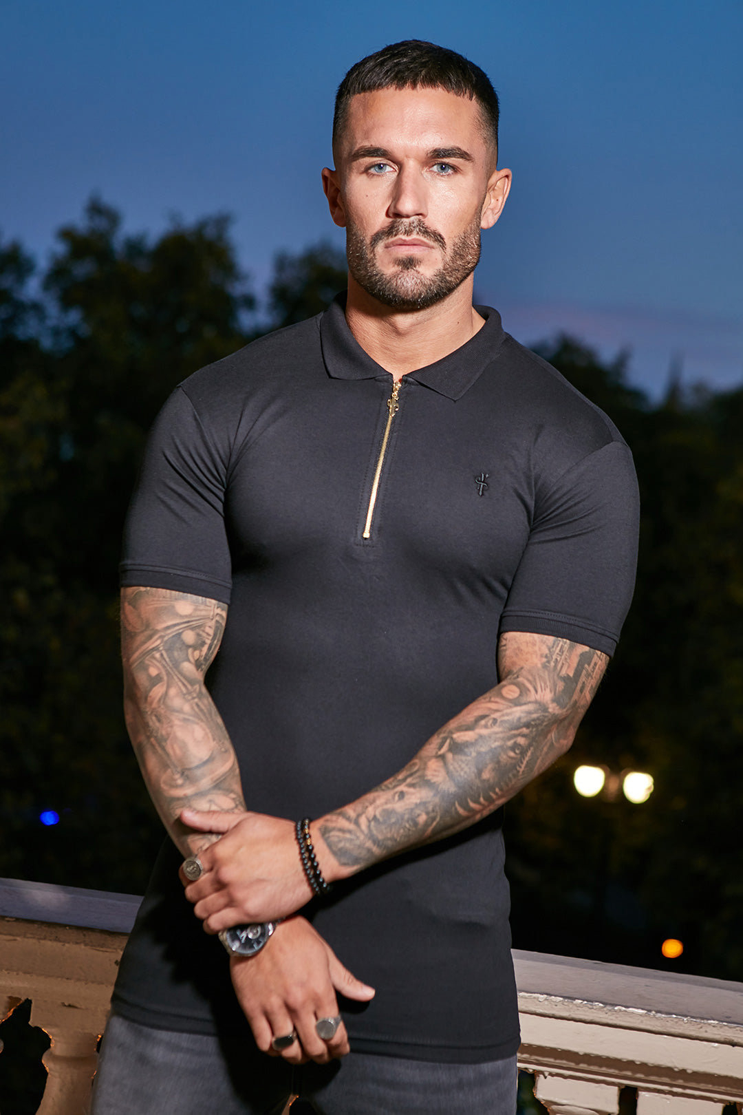 Classic Black and Gold Zipped Polo Shirt - FSH239