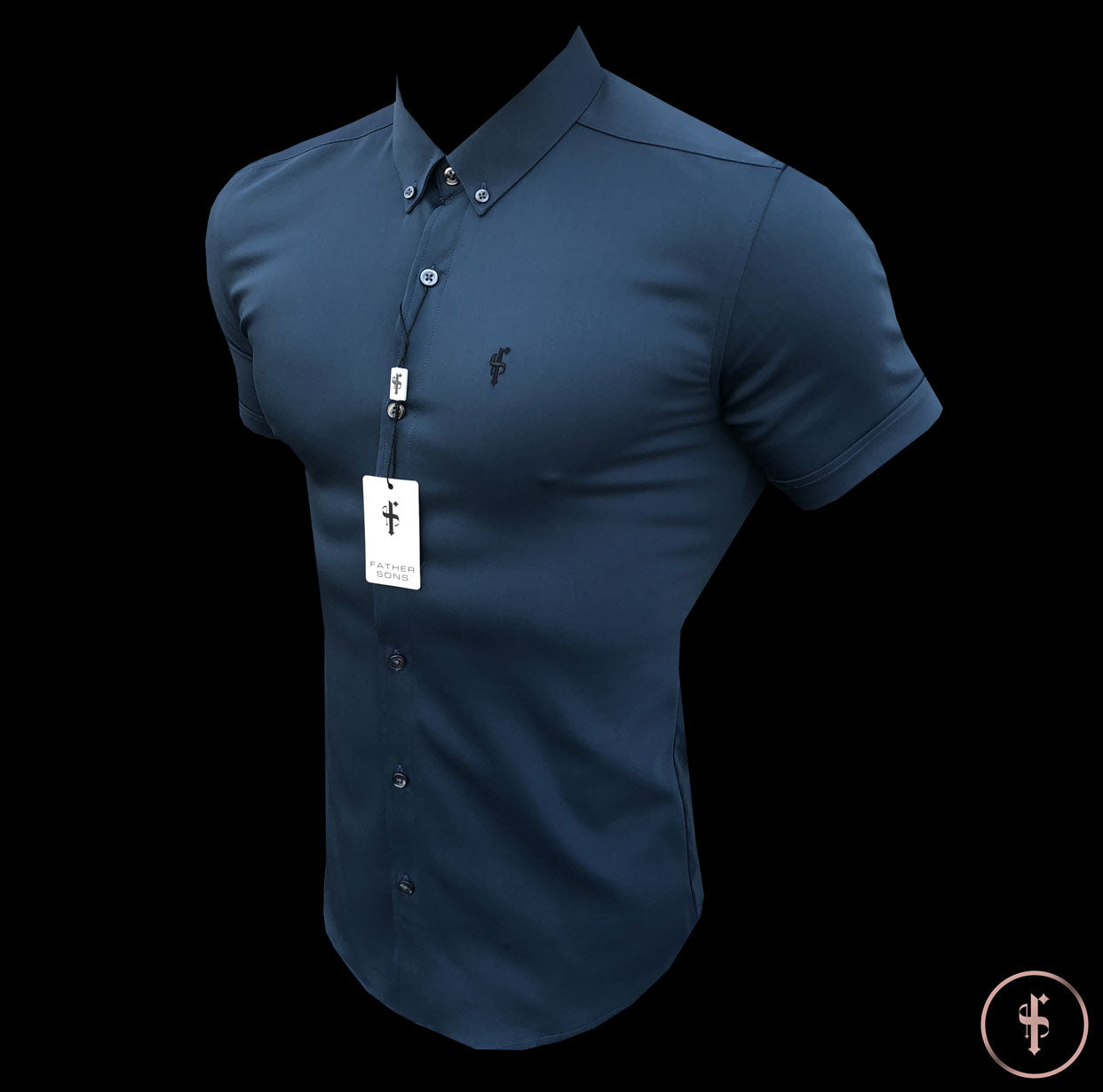 Super Slim Ultra Stretch Classic Teal Short Sleeve (Charcoal Buttons) - FS485