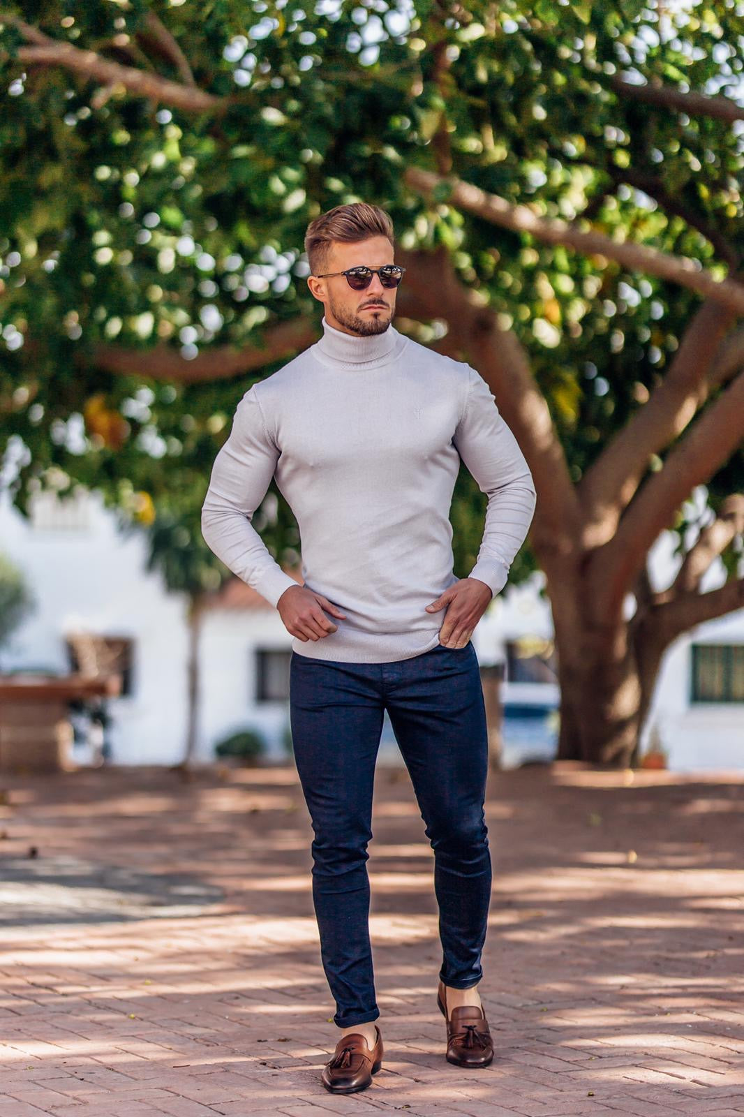 Classic Grey Roll Neck Knitted Jumper (Grey Emblem) - FSH350 (LAST CHANCE)
