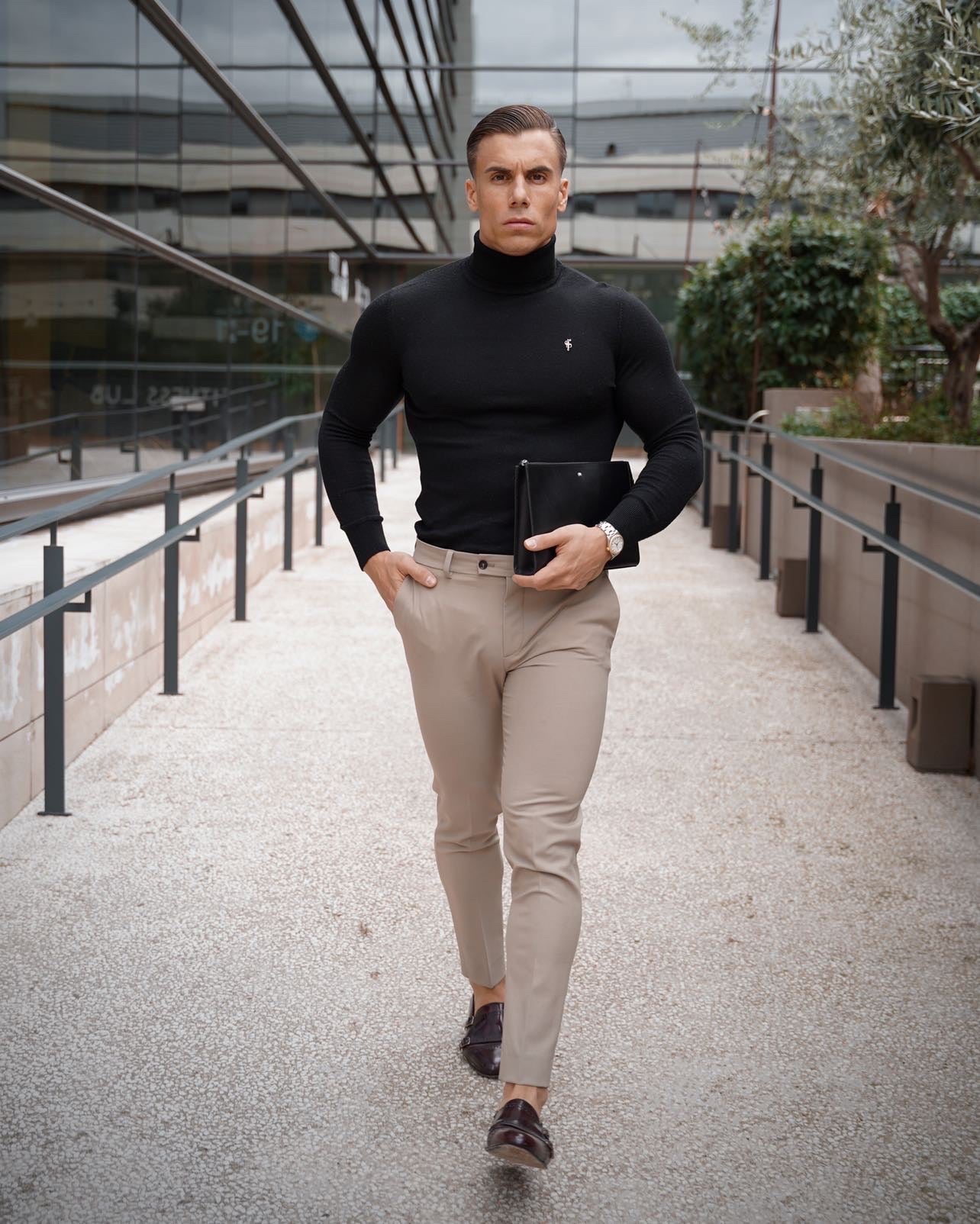 Slim Formal Beige Stretch Trousers - FST003