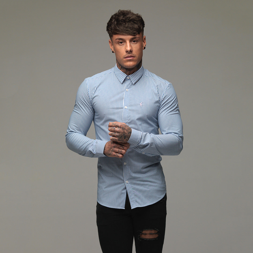 Super Slim Stretch Navy & White Stripe (Pink Emblem) - FS112P