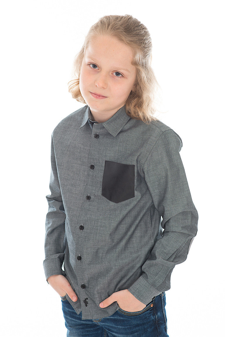 Boys Grey & Black Leather Pocket - FSB014 (LAST CHANCE)