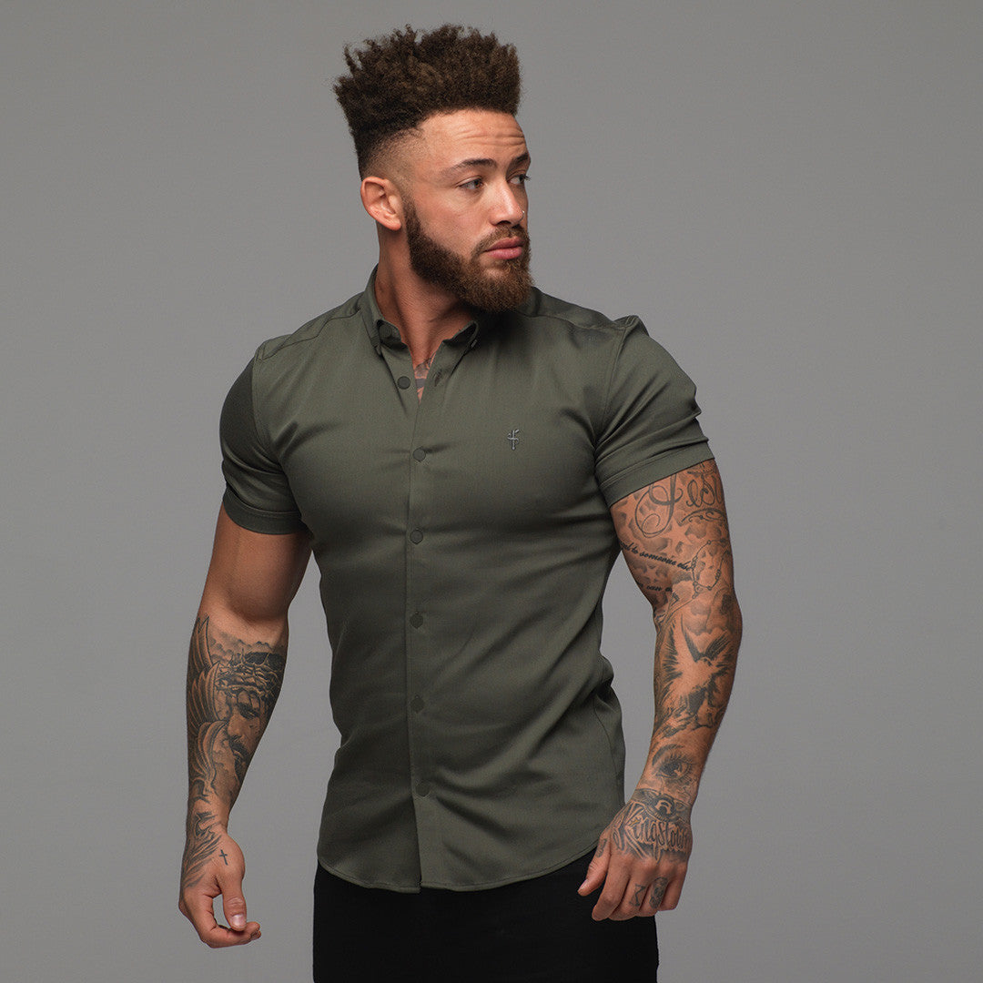 Super Slim Stretch Khaki Denim Short Sleeve - FS203