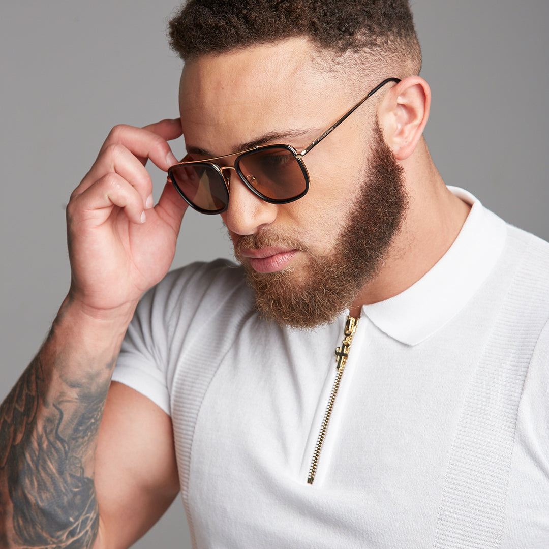 Classic White and Gold Zip Knitted Short Sleeve Polo Shirt - FSH175