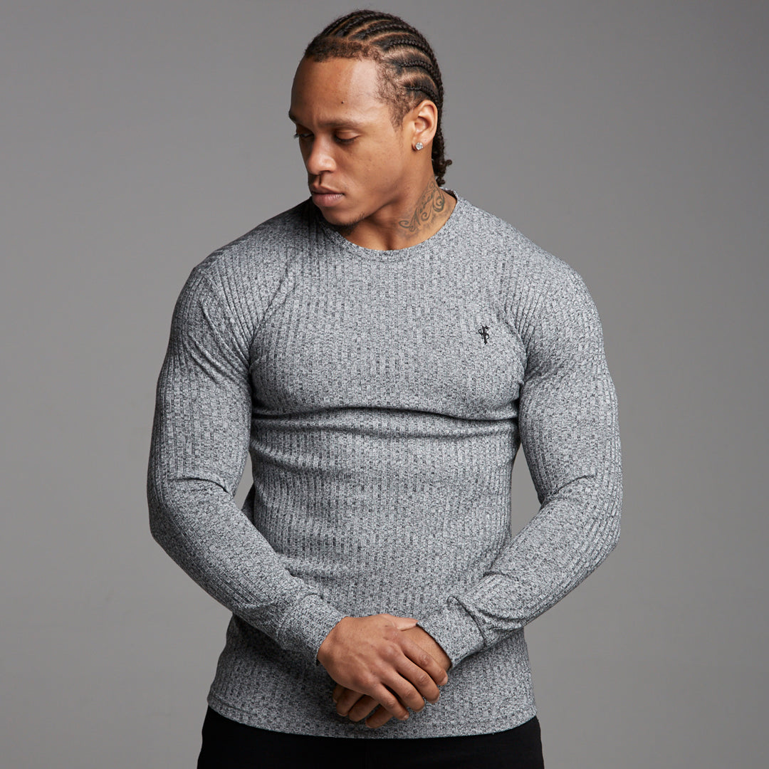 Classic Grey & Black Ribbed Knit Jumper - FSH079