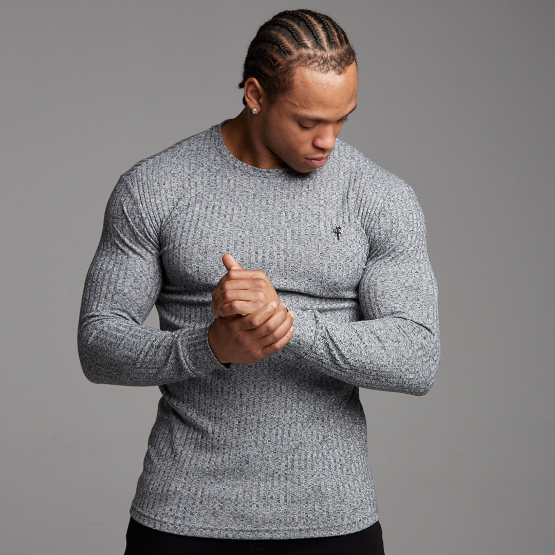 Classic Grey & Black Ribbed Knit Jumper - FSH079
