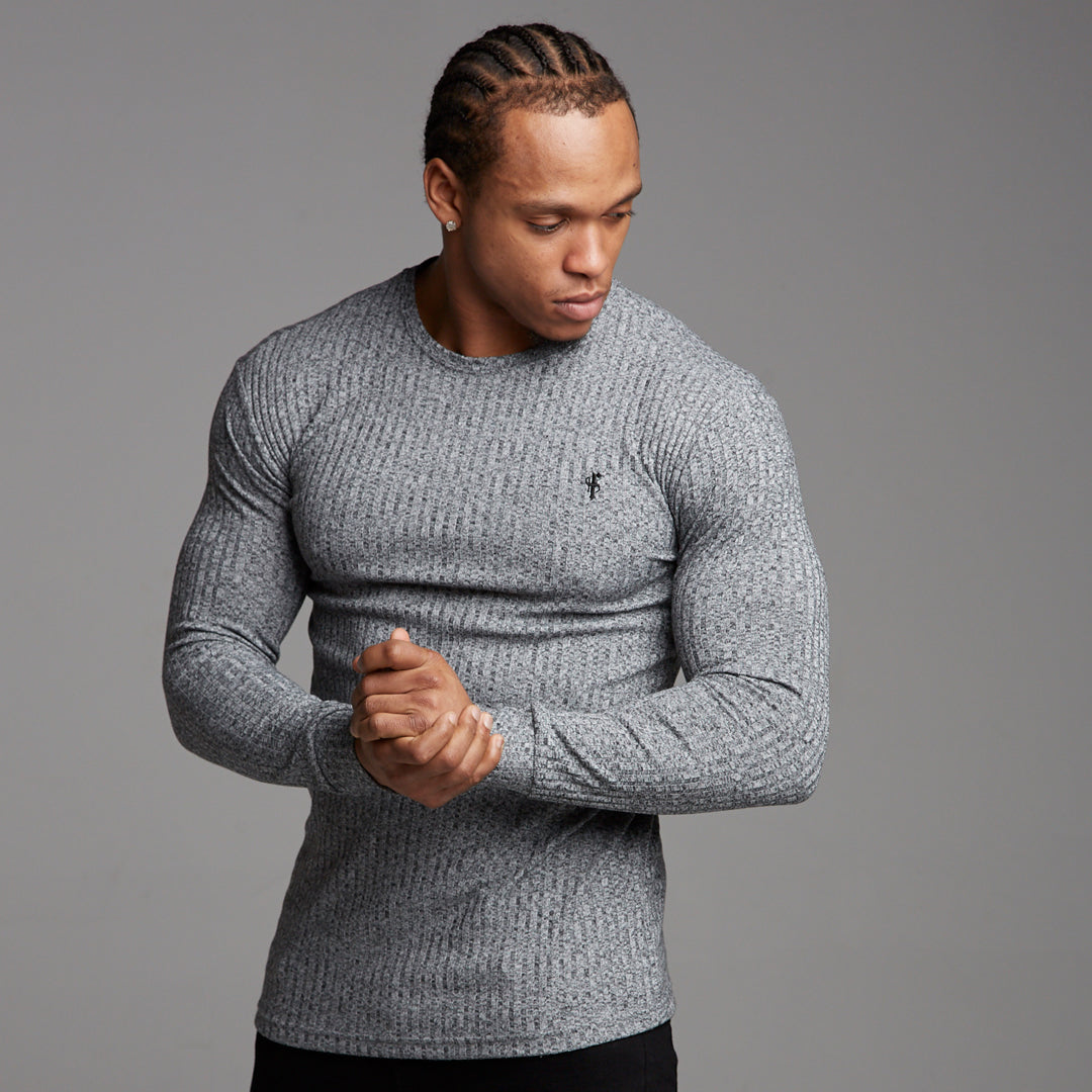 Classic Grey & Black Ribbed Knit Jumper - FSH079