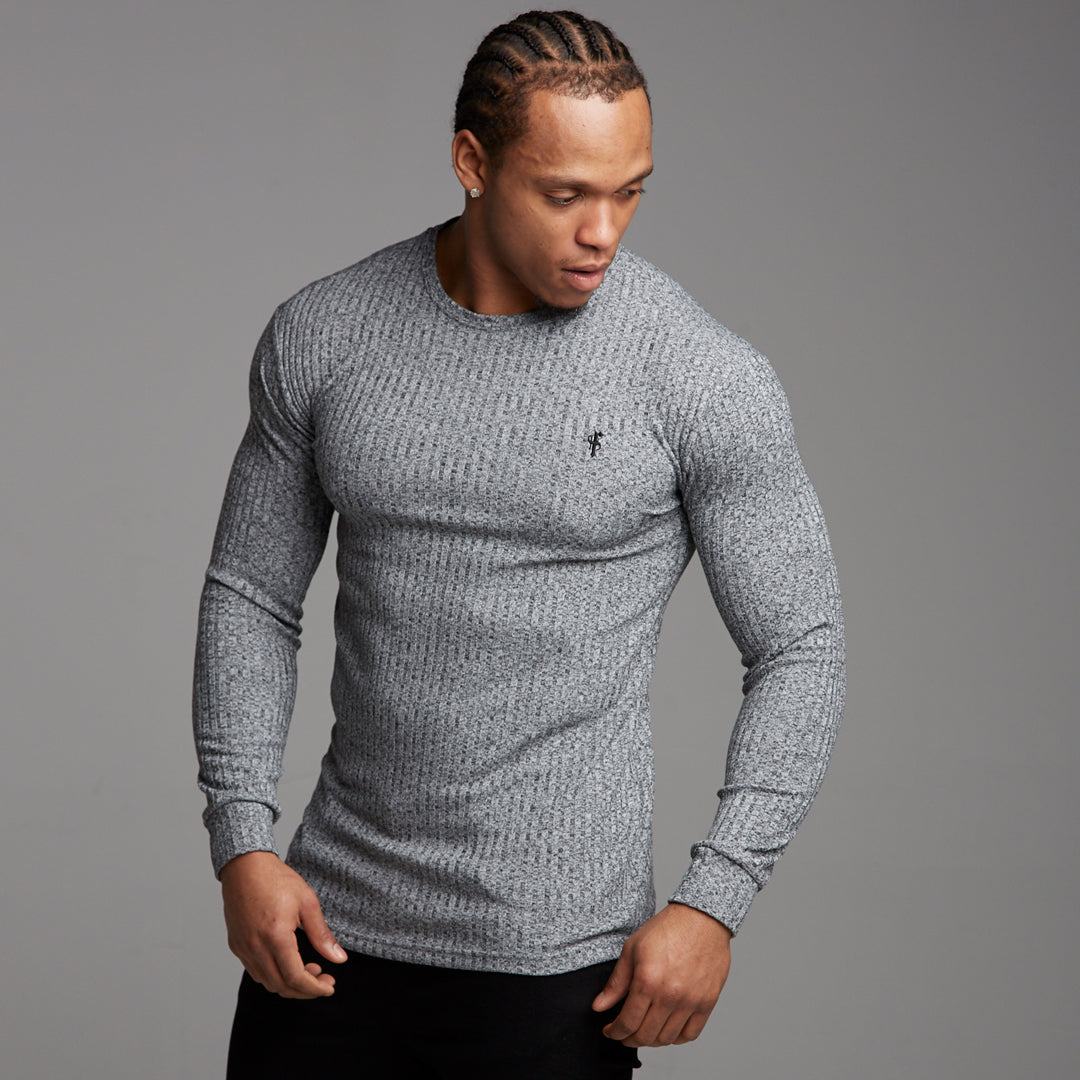 Classic Grey & Black Ribbed Knit Jumper - FSH079