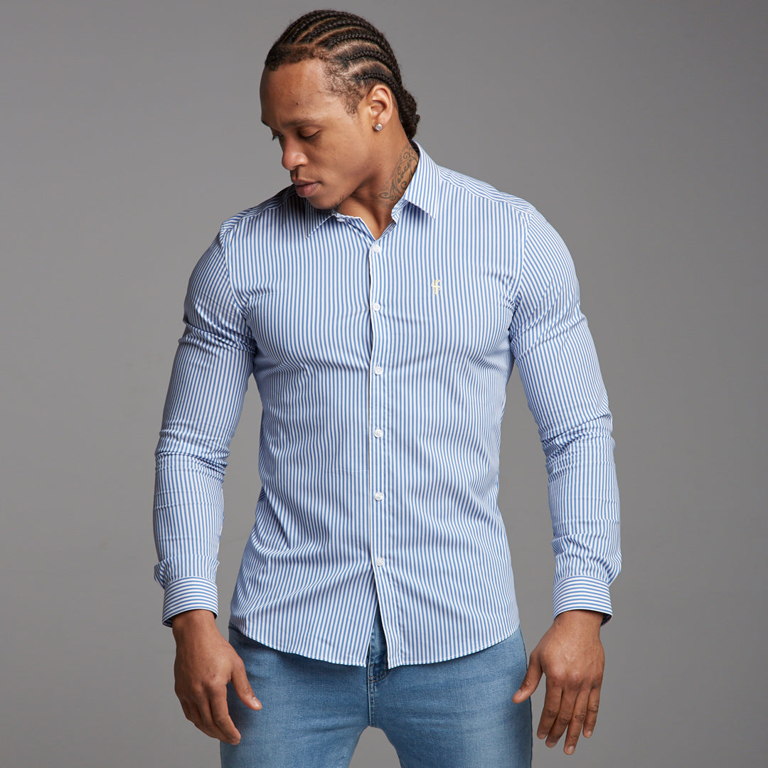 Super Slim Stretch Navy & White Stripe (Yellow Emblem) - FS364