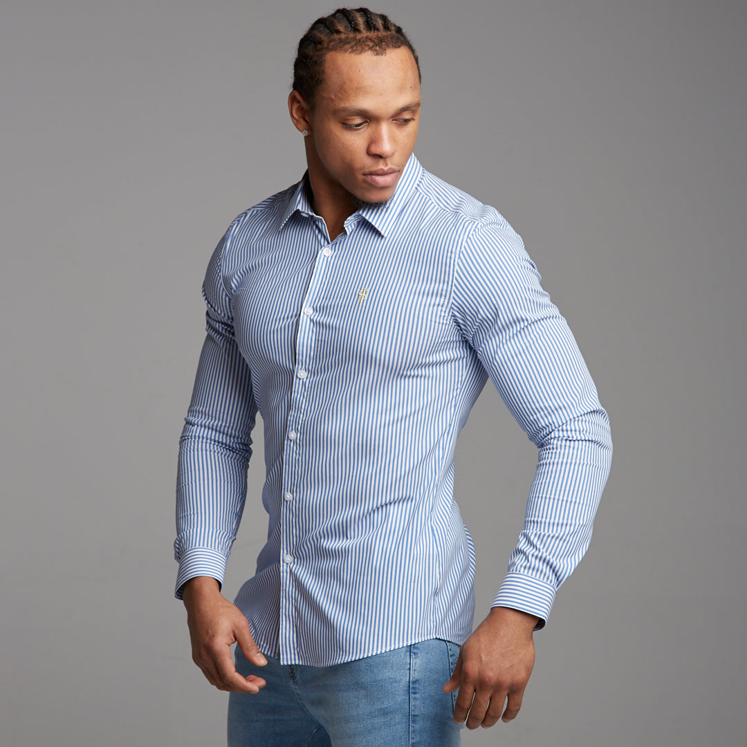 Super Slim Stretch Navy & White Stripe (Yellow Emblem) - FS364