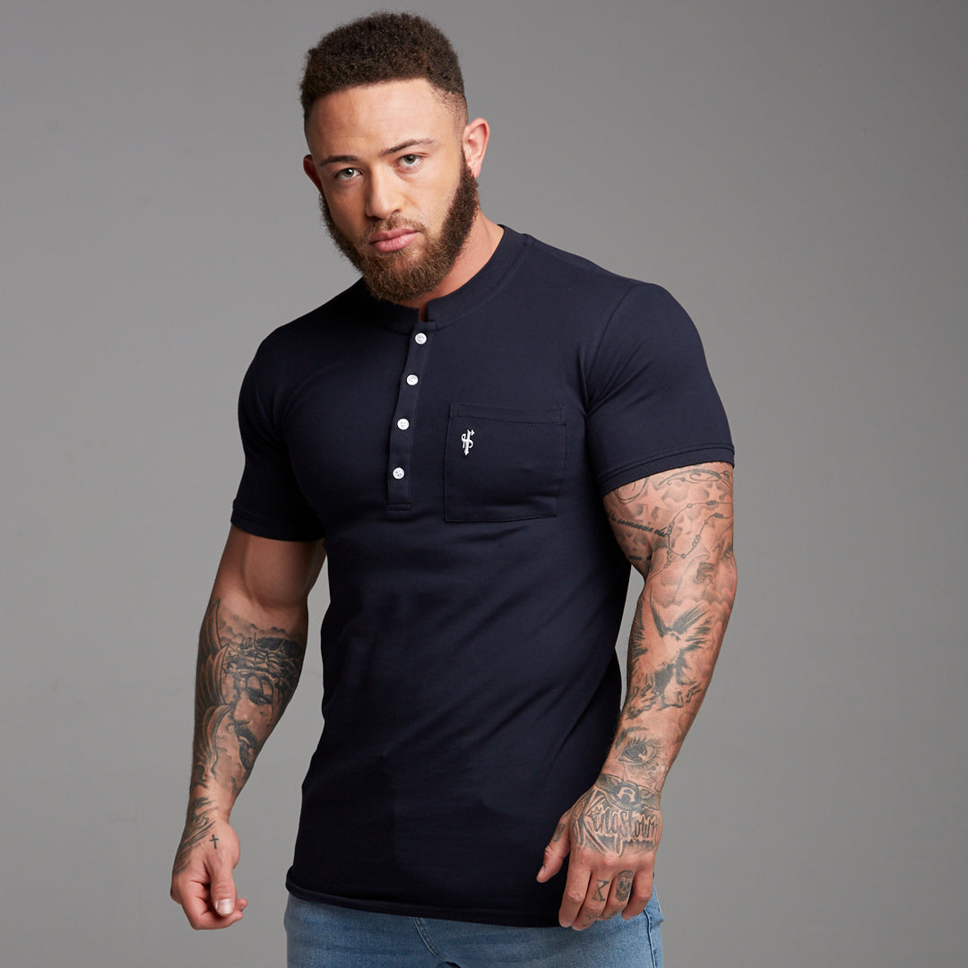 Classic Navy Grandad Polo Shirt - FSH194