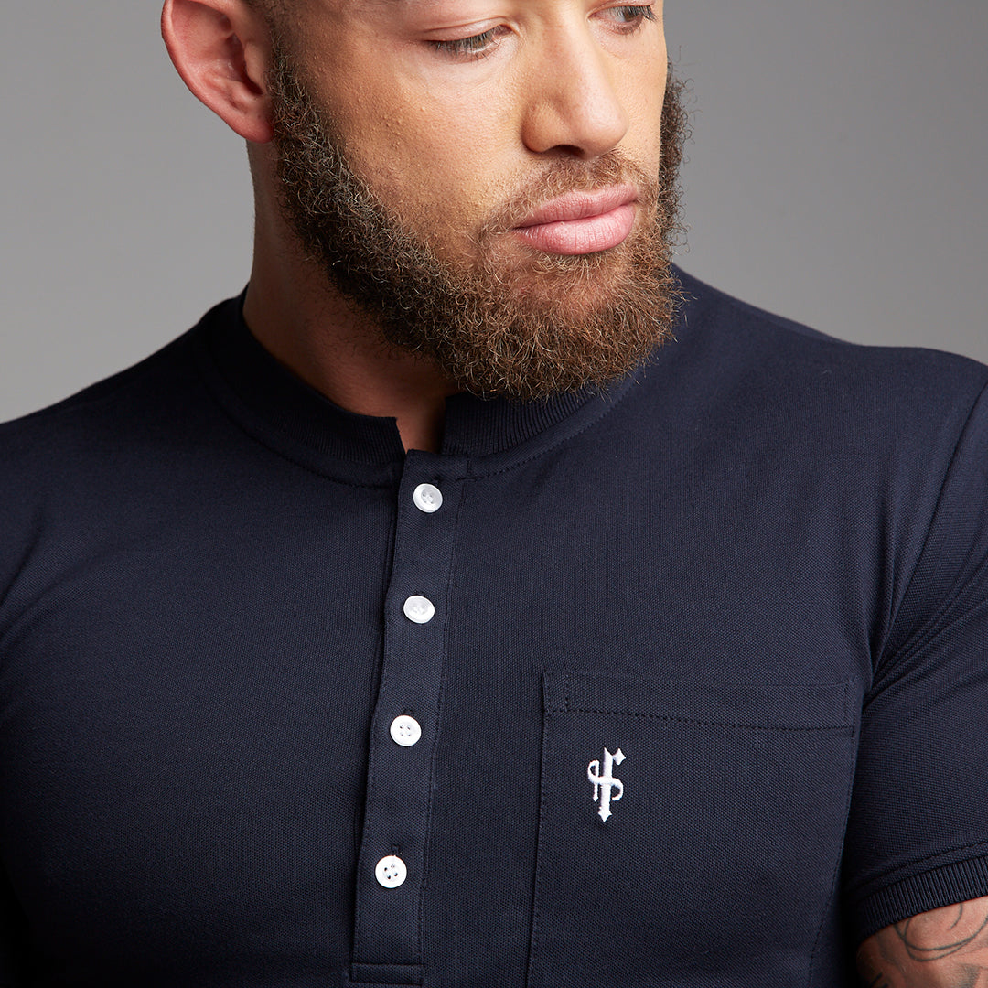 Classic Navy Grandad Polo Shirt - FSH194