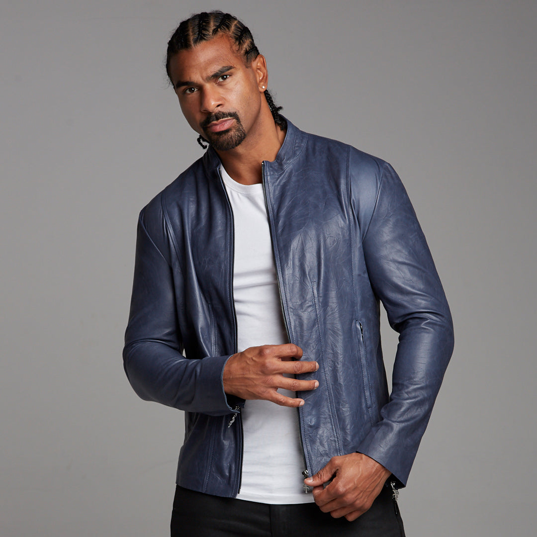 Navy Lambs Leather Jacket - FSH217