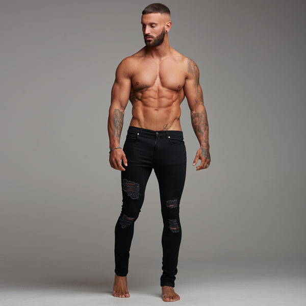 Father Sons Distressed Ripped Slim Stretch Black Jeans FSH168