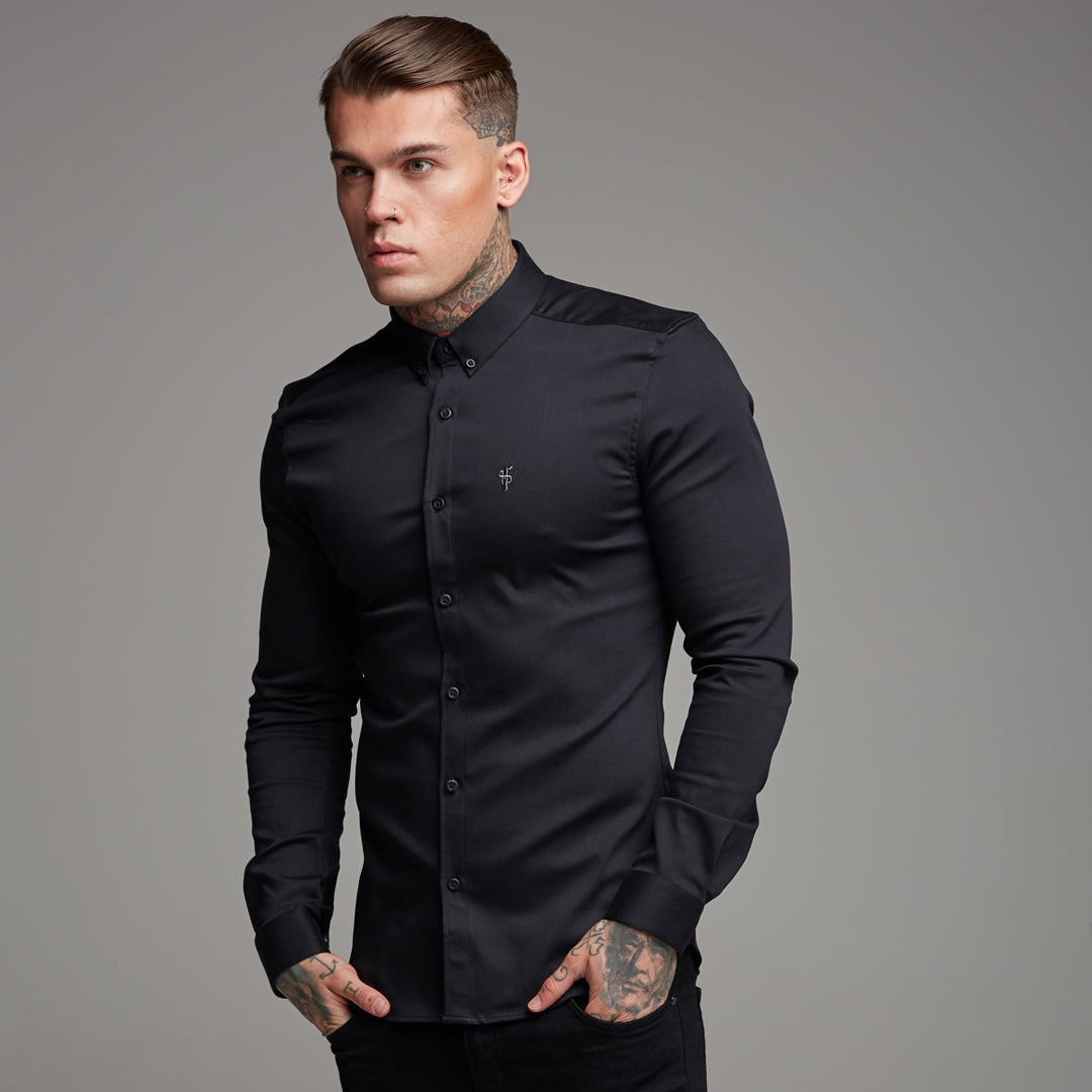Super Slim Stretch Black Denim Long Sleeve (Silver Emblem) - FS295