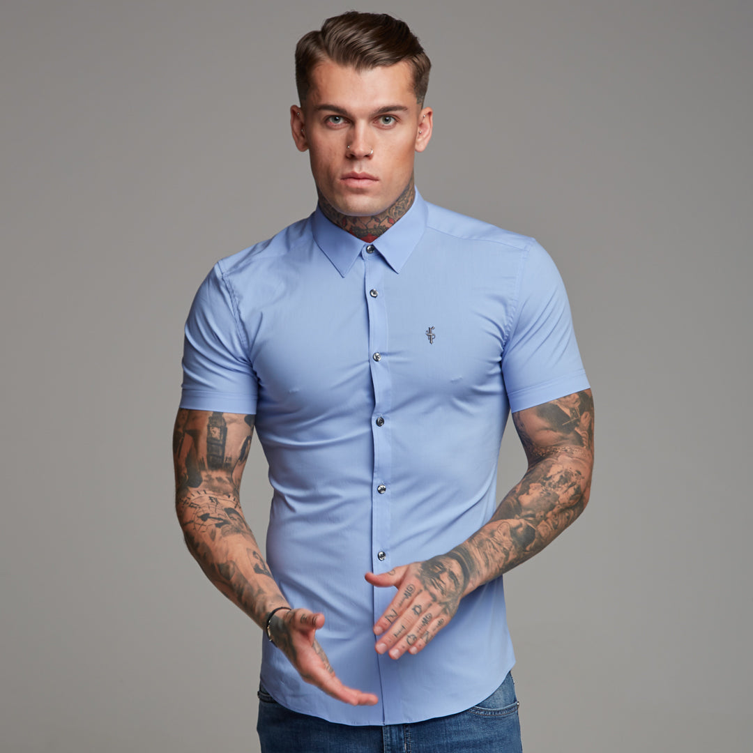 Super Slim Stretch Classic Light Blue Short Sleeve - FS179