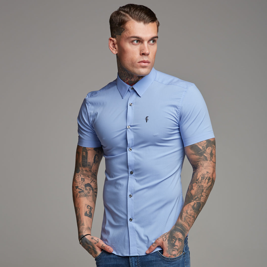 Super Slim Stretch Classic Light Blue Short Sleeve - FS179
