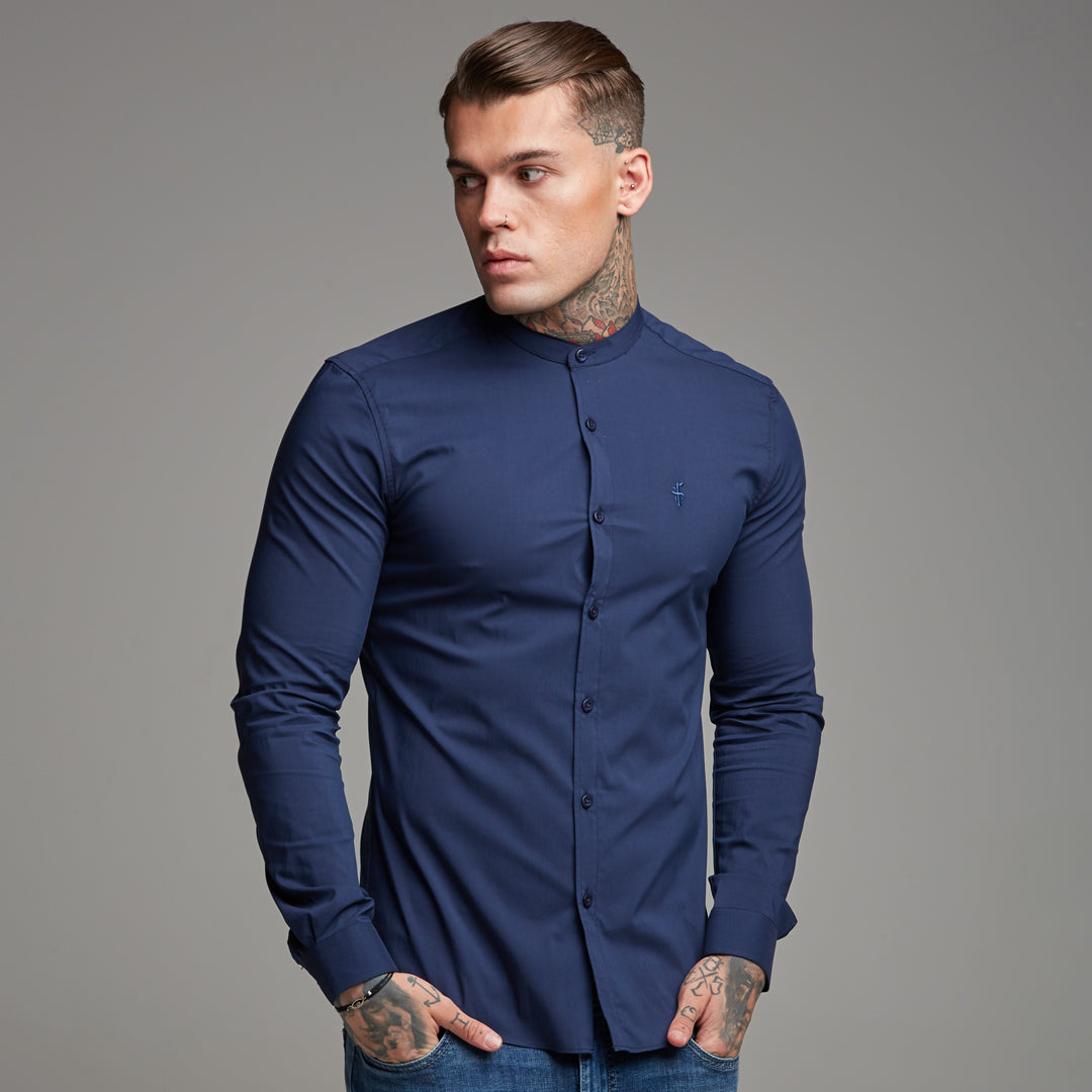 Super Slim Stretch Classic Navy Grandad Collar - FS183