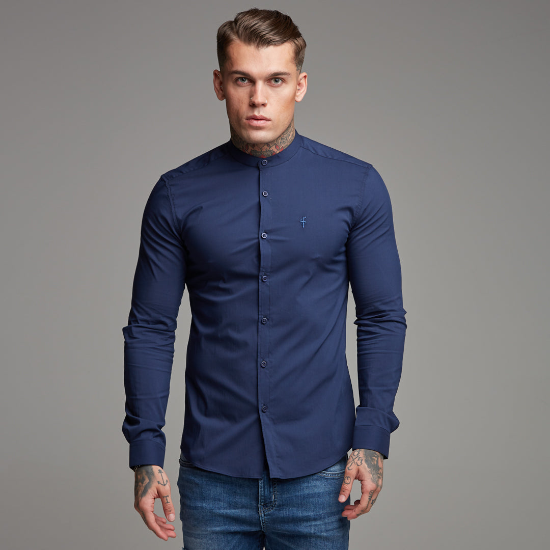 Super Slim Stretch Classic Navy Grandad Collar - FS183