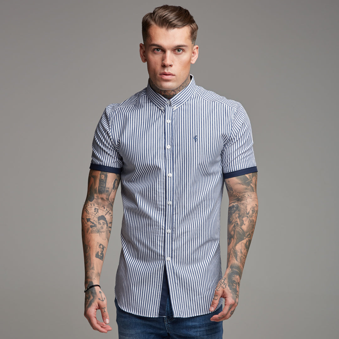 Classic Navy White Stripe Short Sleeve - FS245 (LAST CHANCE)