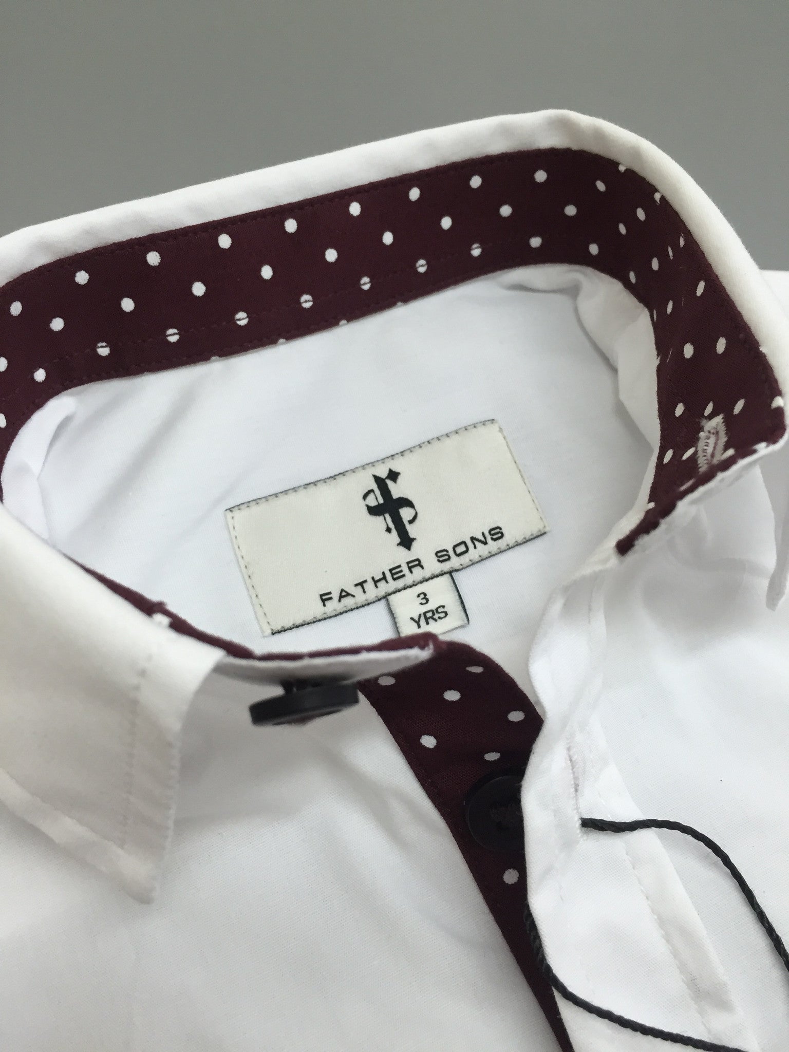 Boys White & Burgundy Polkadot Contrast - FSB010 (LAST CHANCE)