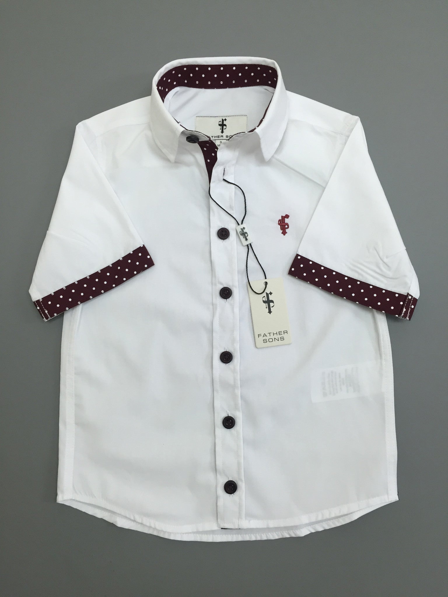 Boys White & Burgundy Polkadot Contrast - FSB010 (LAST CHANCE)
