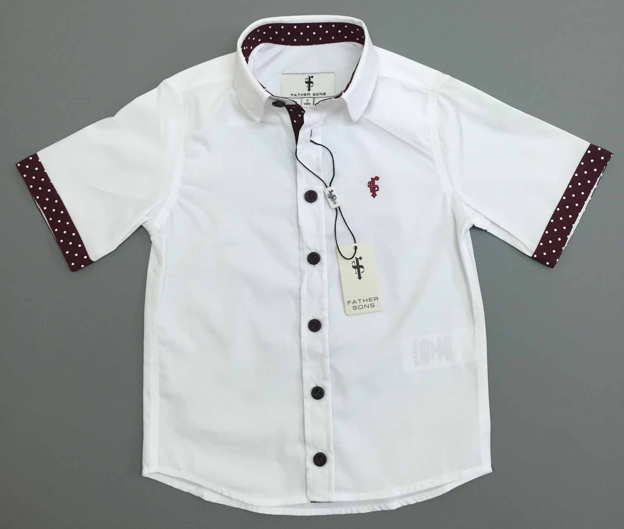 Boys White & Burgundy Polkadot Contrast - FSB010 (LAST CHANCE)