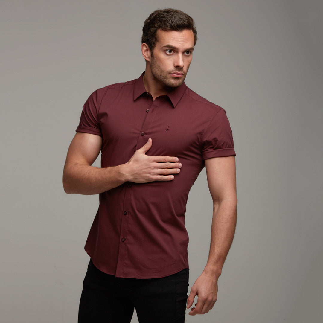 Super Slim Stretch Classic Burgundy Short Sleeve - FS236