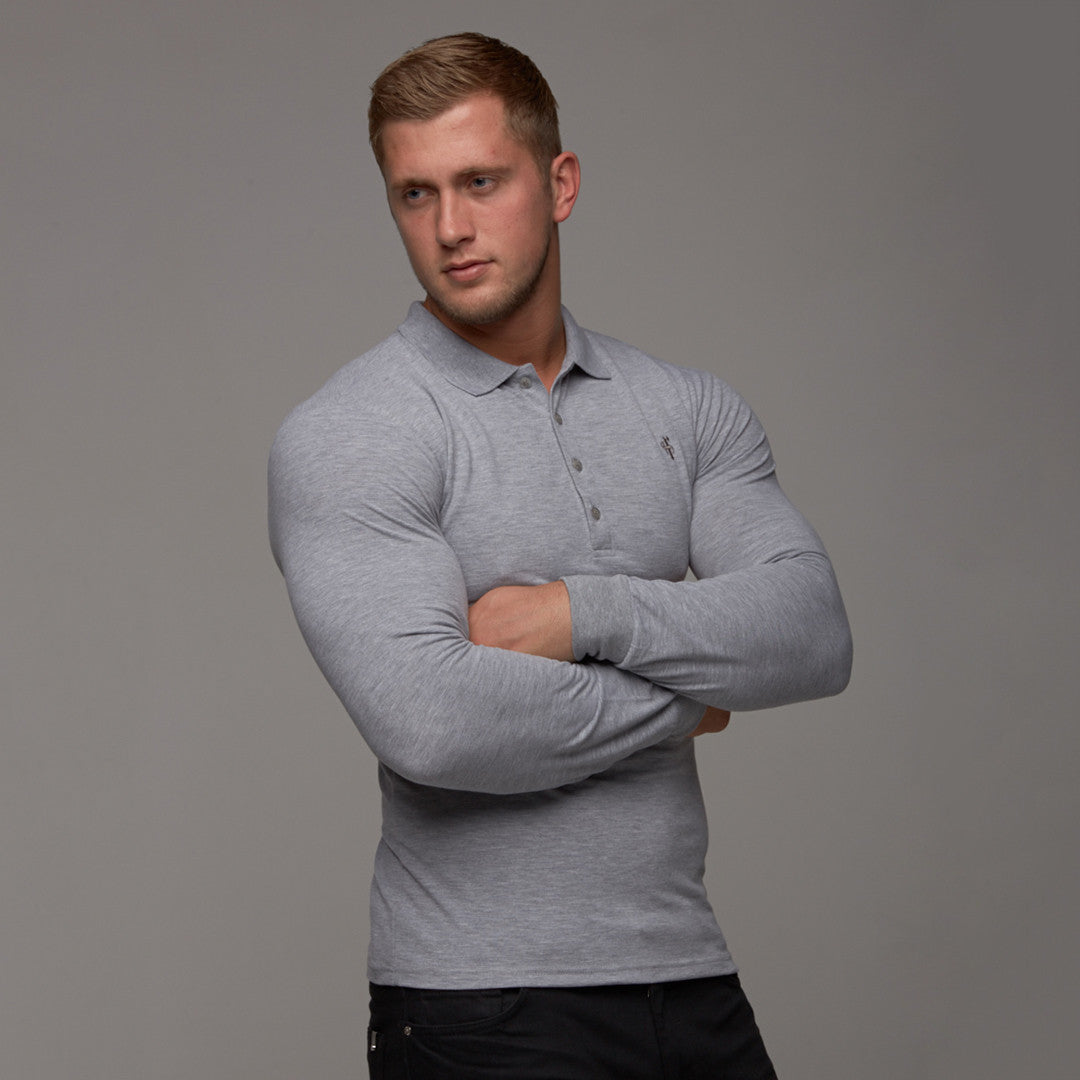 Classic Grey Long Sleeve Polo Shirt FSH040