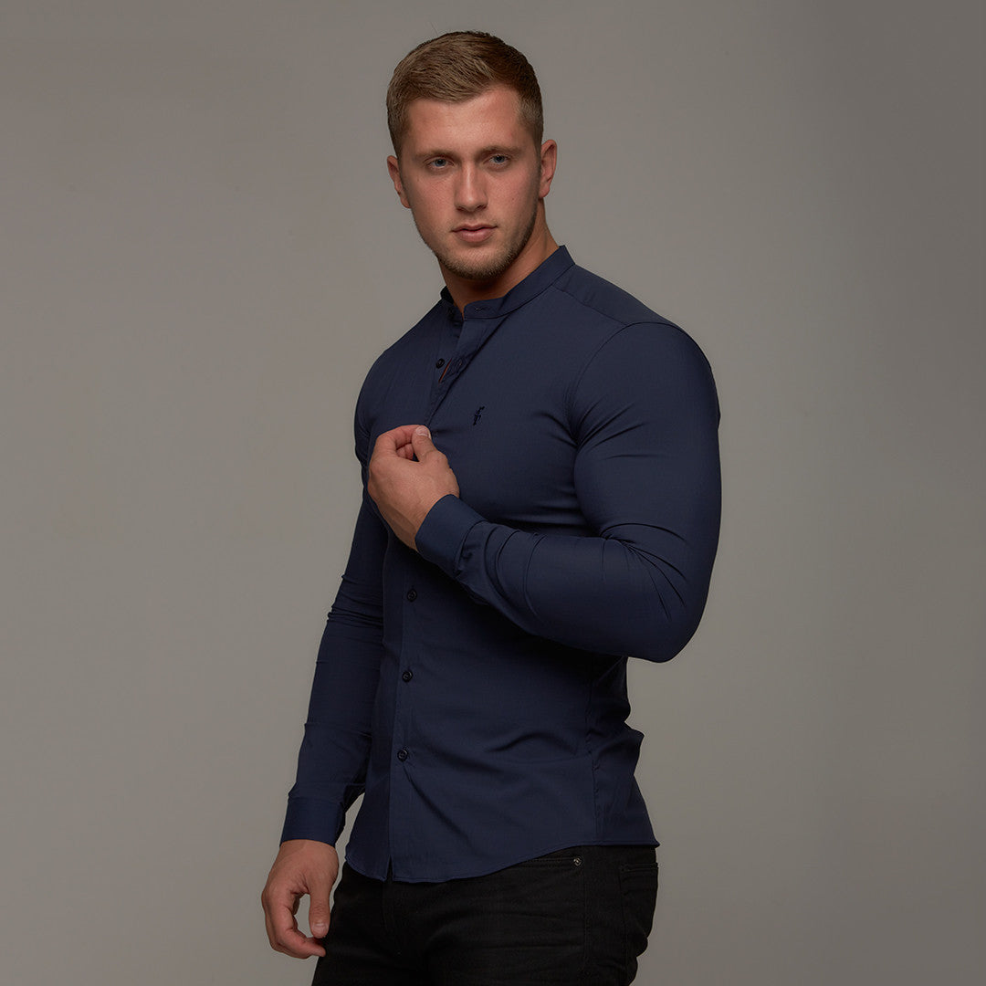 Super Slim Stretch Classic Navy Grandad Collar - FS183
