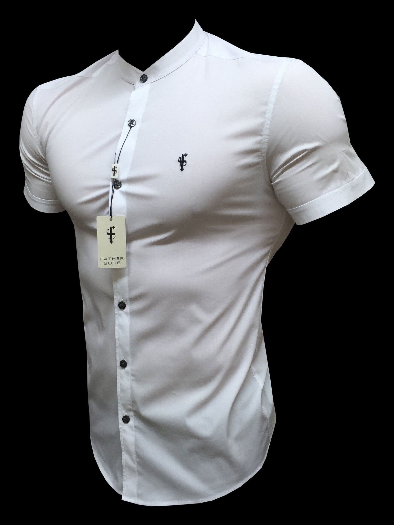 Super Slim Stretch Classic White Grandad Collar Short Sleeve - FS172