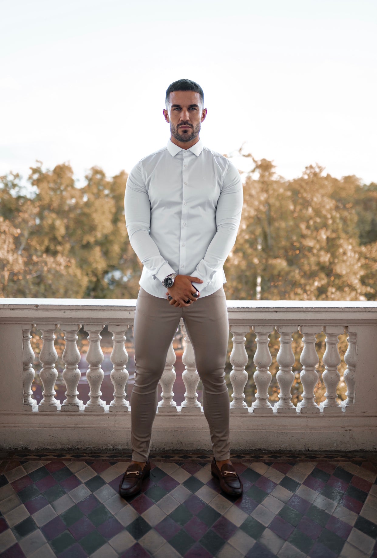 Slim Stretch Beige Sateen Trousers - FSH407