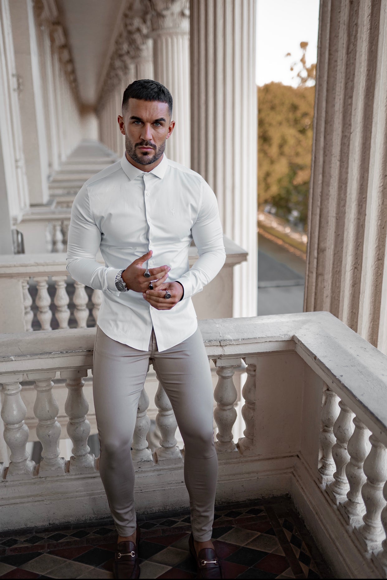 Slim Stretch Beige Sateen Trousers - FSH407